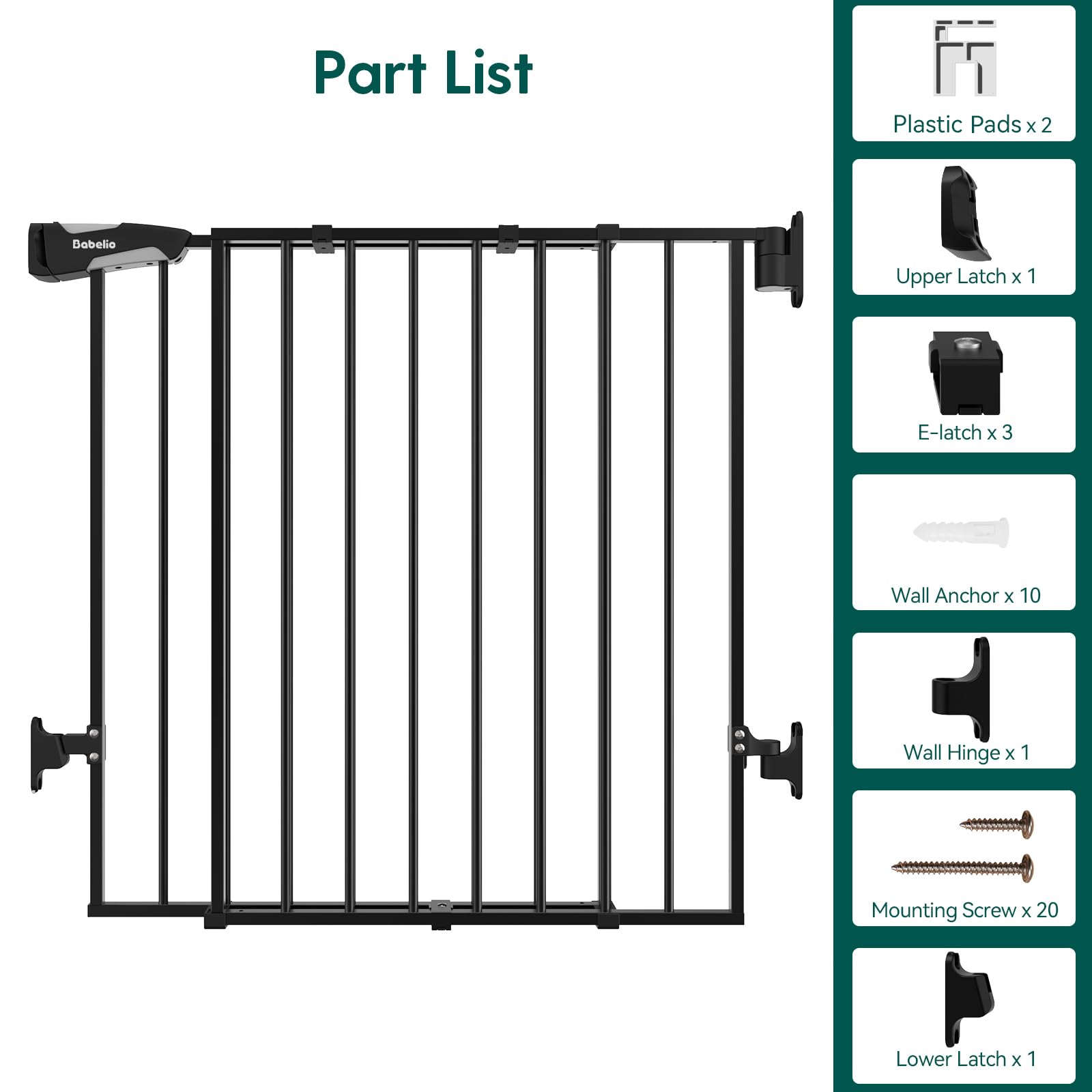 Babelio 26-43' No Bottom Bar Baby Gate For Babies, Elders And Pets, 2-In-1 Hardware Mount Dog Gate For The House, Stairs And Doorways, With Large Walk Thru Door, Black