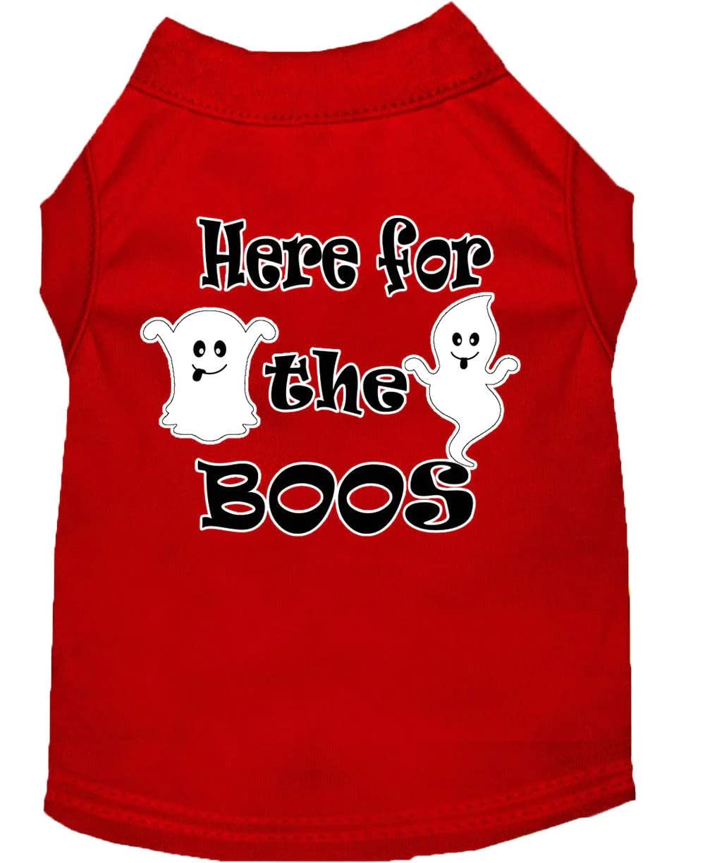Here For The Boos Screen Print Dog Shirt Red Med 12