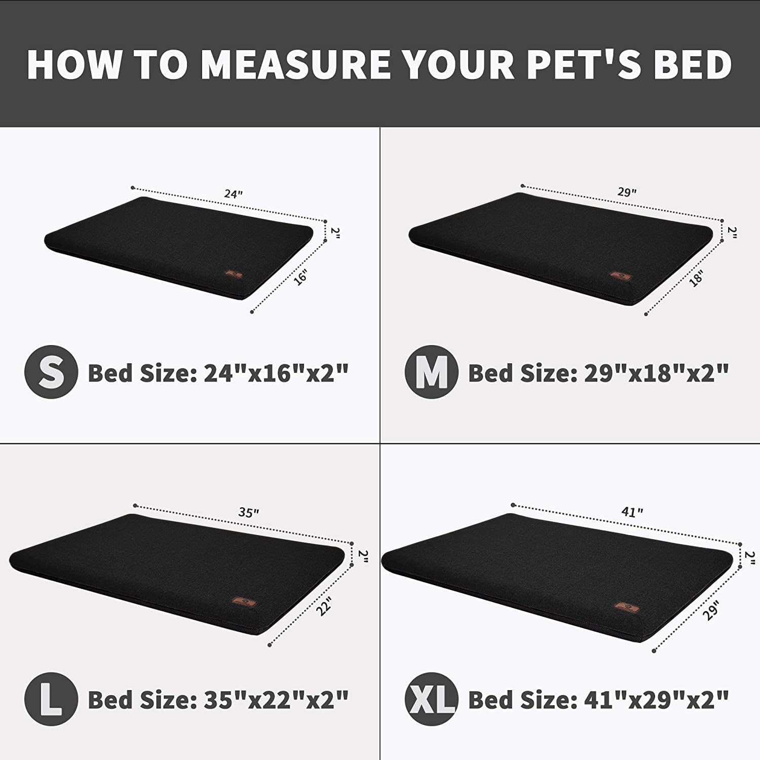 Panku Orthopedic Dog Beds For Large Dogs, Dog Pad For Crate With Durable Washable Waterproof Linen Removable Cover, Black