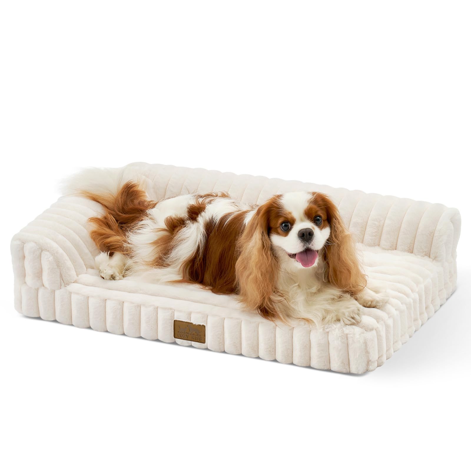 COZY KISS Cute Dog Bed, Faux Fur Orthopedic Foam Dog Bed with Sides, Removable Washable Cover & Waterproof Lining, Comfortable P