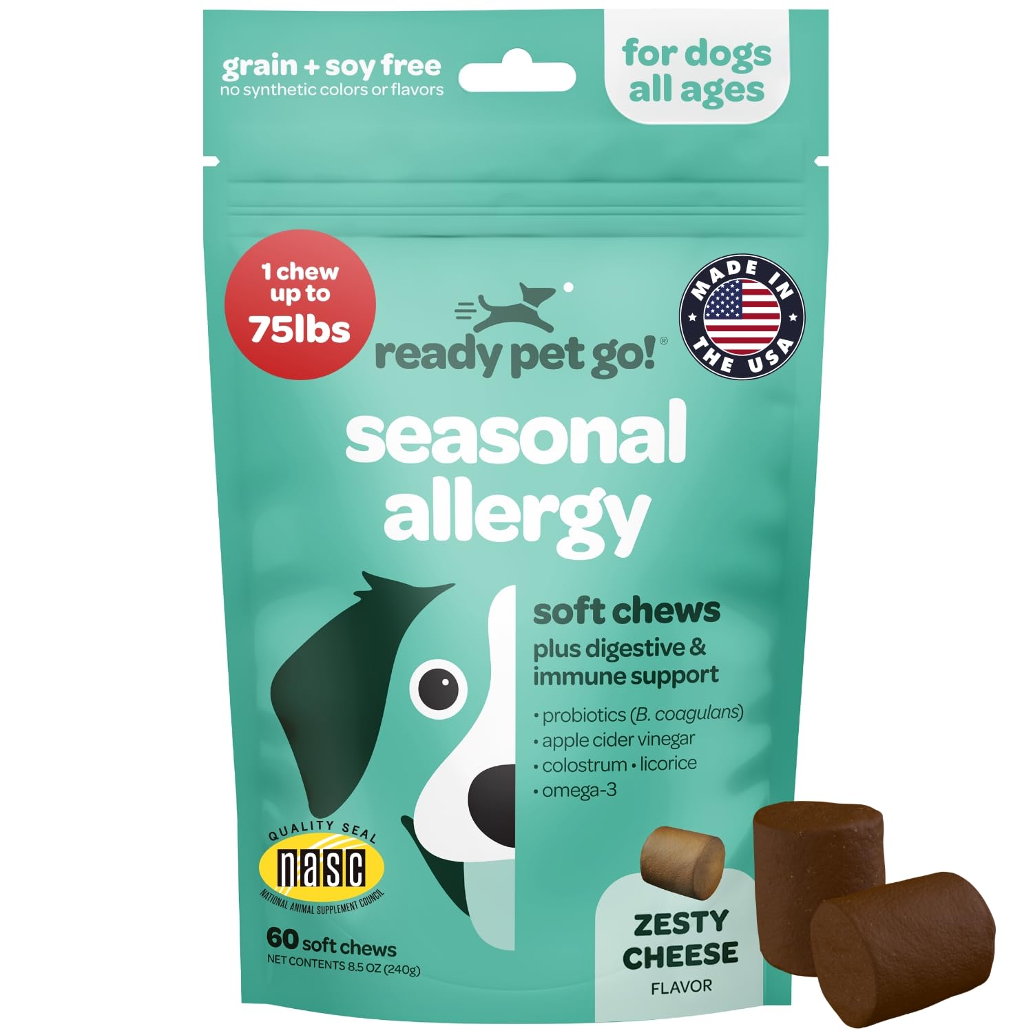 Dog Allergy Chews with Probiotics | Seasonal Allergy Chews for Dogs with Wild Alaskan Salmon Oil & Colostrum | Environmental Dog