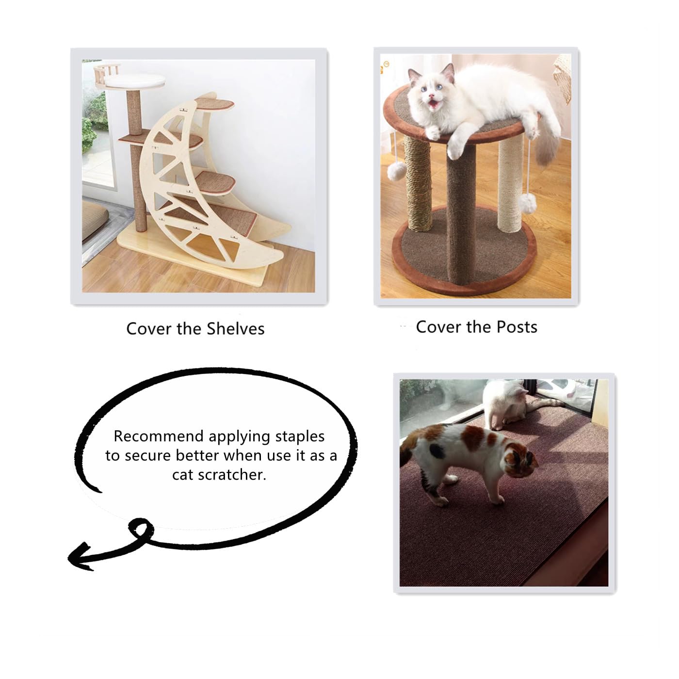 Shengocase 78.7'X15.8' Trimmable Self-Adhesive Carpet Mat Pad Replacement For Cat Tree Shelf Shelves, Cat Wall Furniture Steps, Carpet Scratching Post Scratcher Couch Protector (Beige)