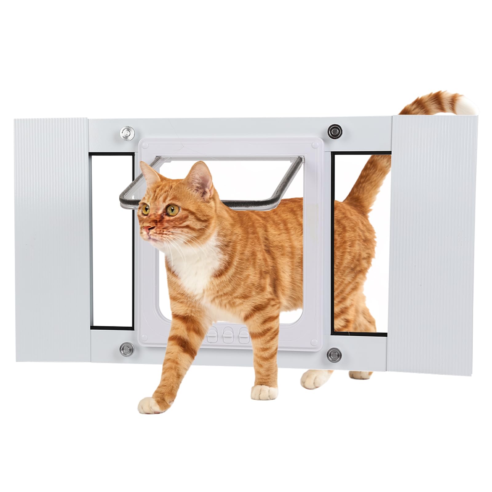 Cat Door for Window, Adjustable Width Fits 31-36, Quick-Fit Cat Door Window Insert, Aluminum Frame with Tight Seal & Magnetic Cl