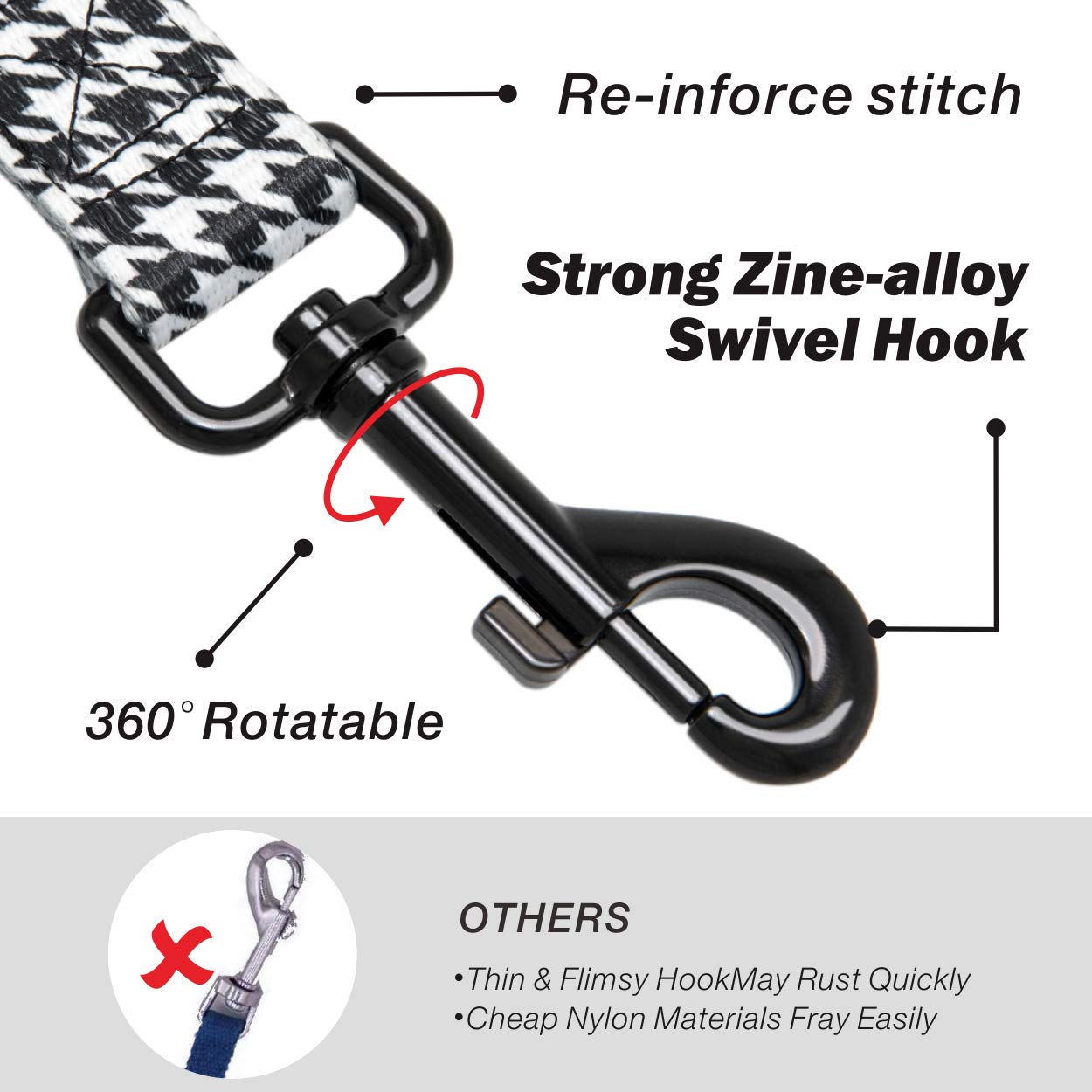Poypet 5 Feet Dog Leash With Padded Handle For Small Medium And Large Dogs(Houndstooth)