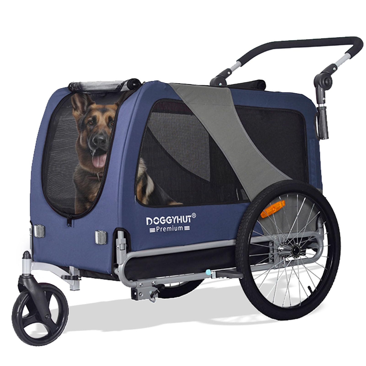 Doggyhut Premium Pet Bike Trailer & Stroller For Small,Medium Or Large Dogs,Bicycle Trailer For Dogs Up To 100 Lbs (Blue, Xl)