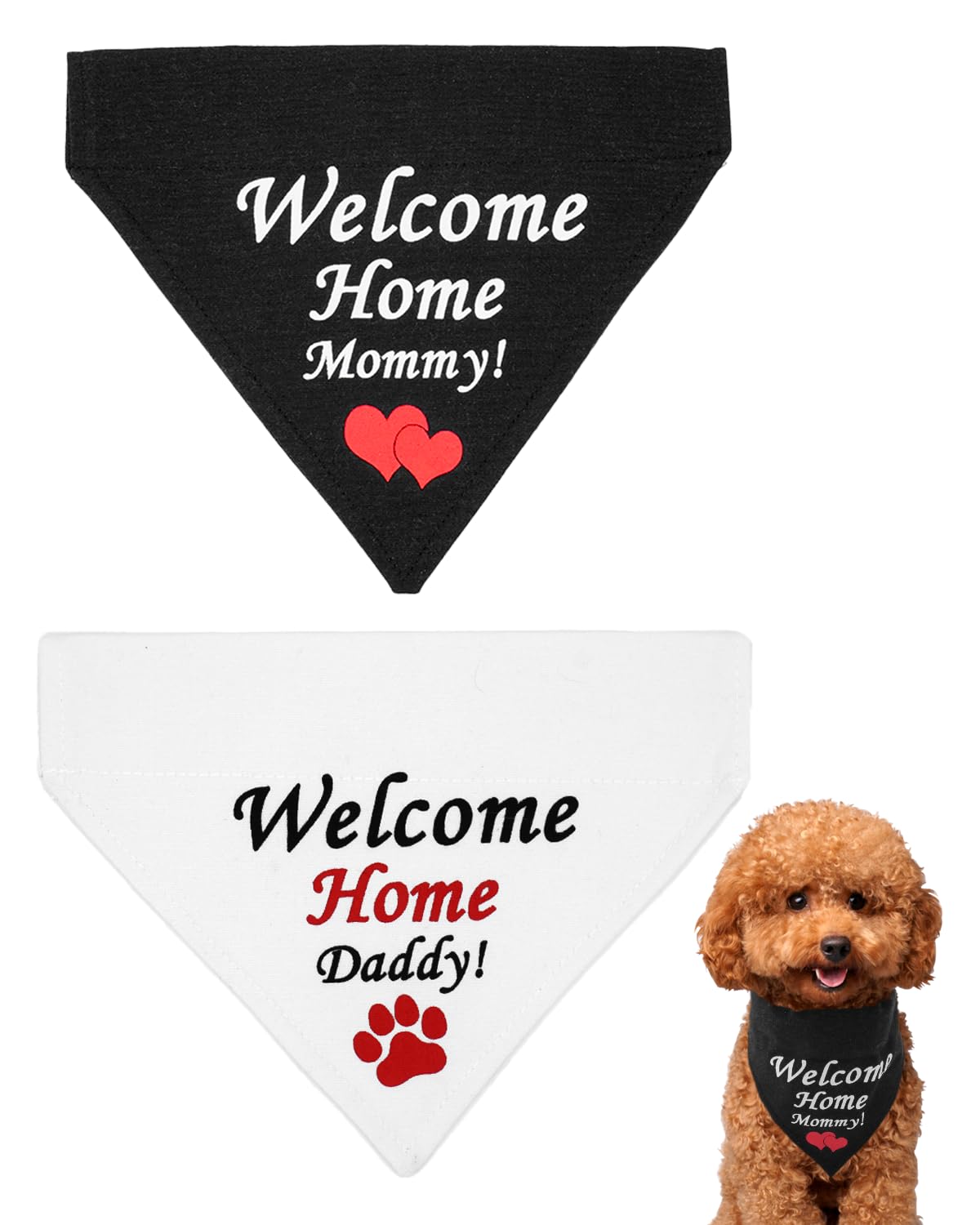 Pet Show 2 Pack Welcome Home Daddy Mommy Dog Bandanas For Small Medium Dogs Reversible Slip On Bibs White Black Washable Scarf S