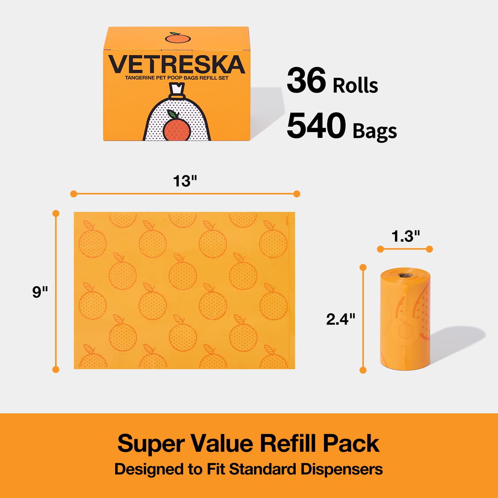 Vetreska Citrus Scented Dog Poop Bags, Leak Proof, Extra Thick And Large Pet Waste Bags For Dogs Walking, Cat Litter And Babies'