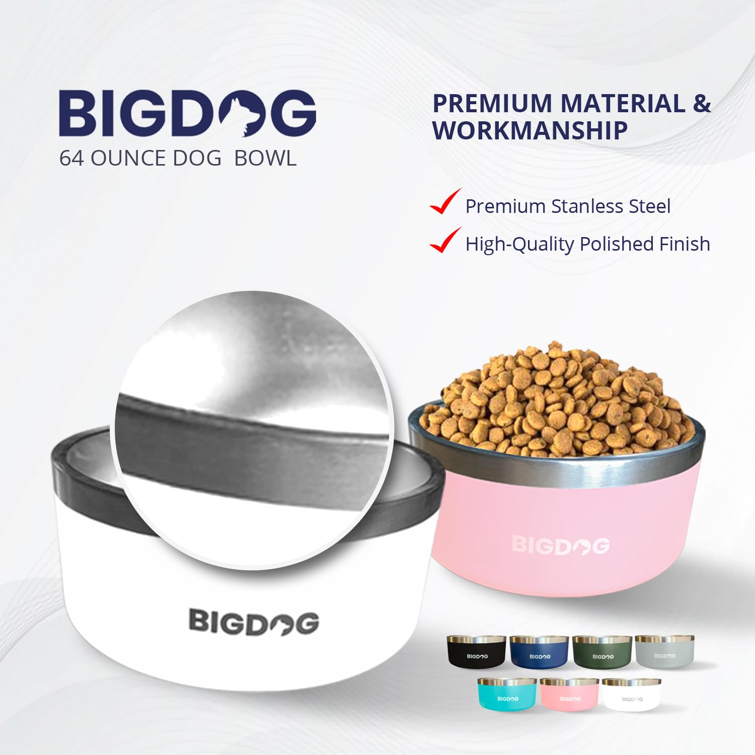 Bigdog Large Dog Bowls, Stainless Steel, No Spill, 100 Ounce, Black