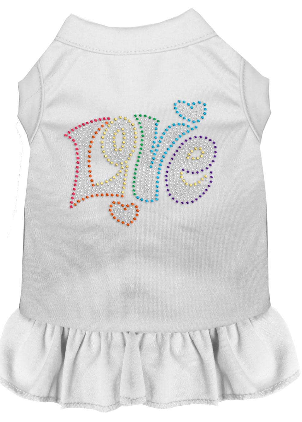 Rhinestone Pet Dog & Cat Dress Rhinestone, &quot;Technicolor Love&quot; White XS (0-3 lbs.)