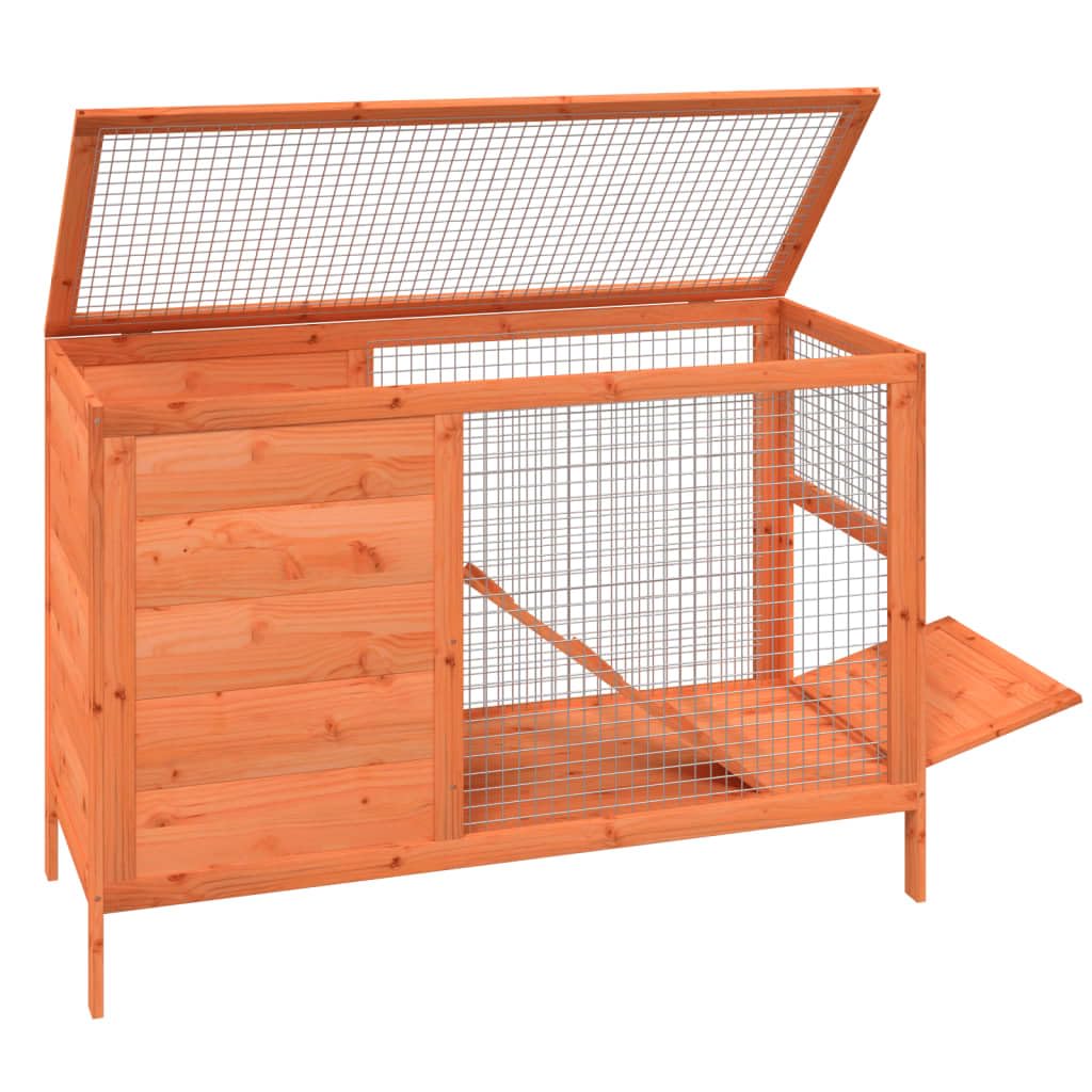 ** vidaXL Rabbit Hutch Pig Pet House Bunny Cage with Run - Brown Solid Pine Wood, Water-Resistant Roof, 2-Tier Design, 40.6&quot;x17.3&quot;x27.4&quot;