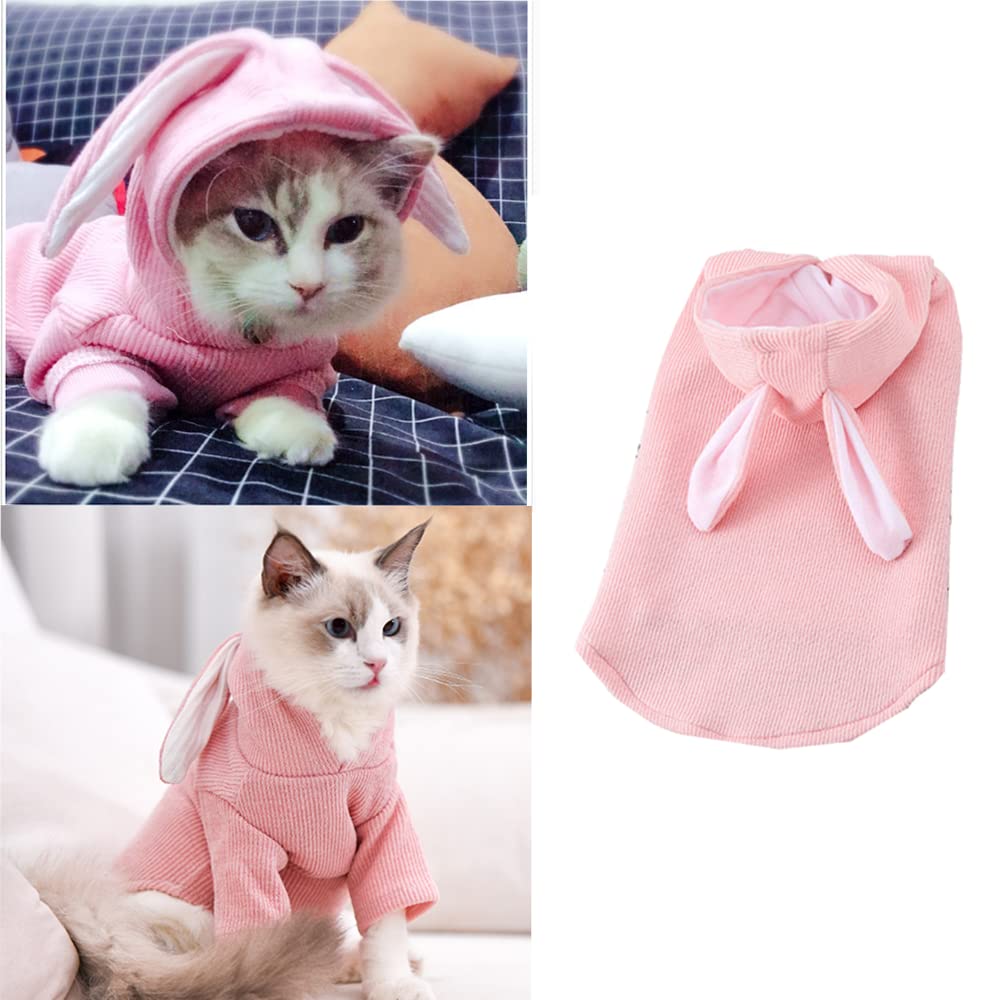 Aniac Pet Hoodie Cat Rabbit Outfit With Bunny Ears Cute Sweatshirt Spring And Autumn Puppy Knitted Sweater Kitty Soft Knitwear (Large, Pink)