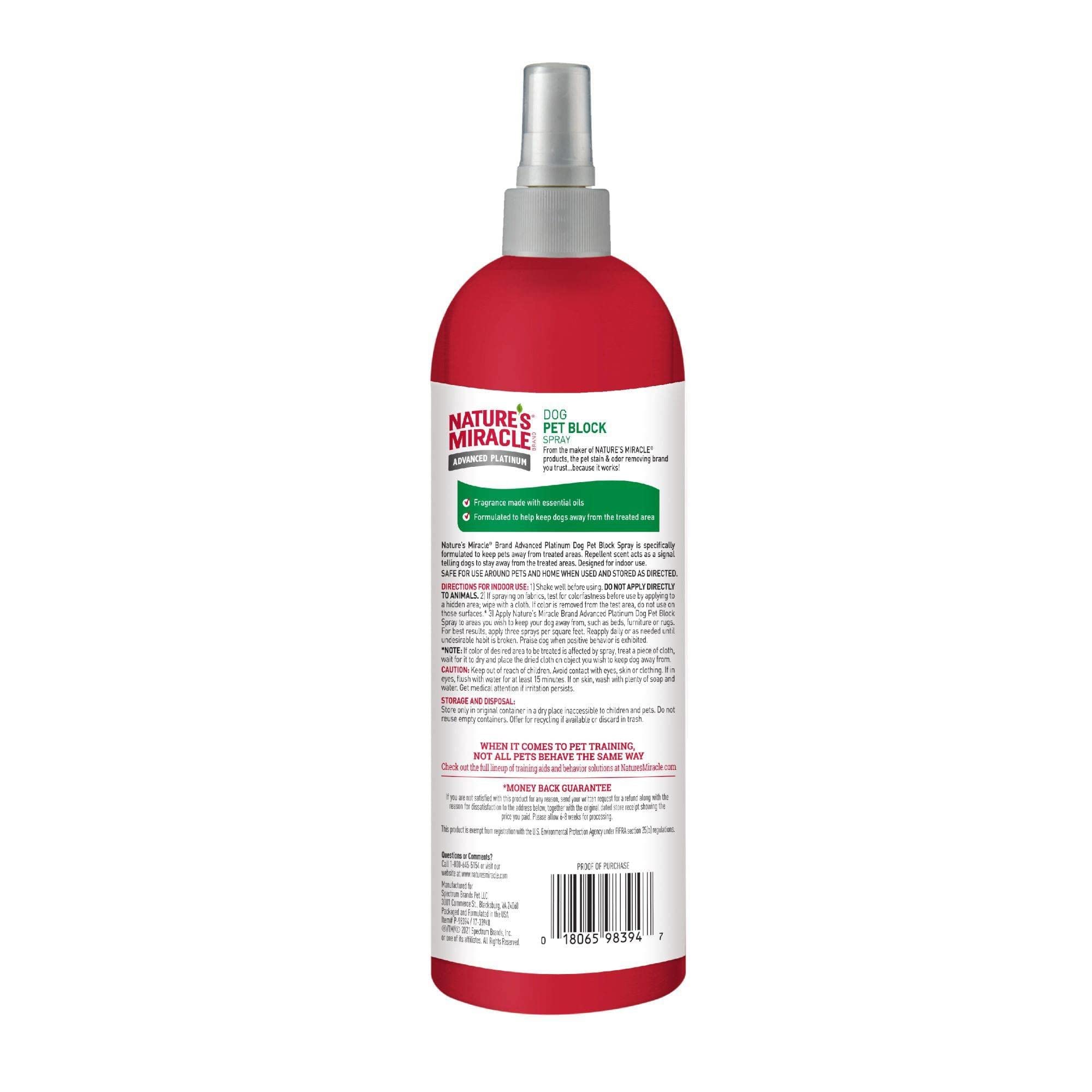 Natures Miracle Advanced Platinum Dog Pet Block Repellent Spray 16 Fl Oz (Pack of 1)