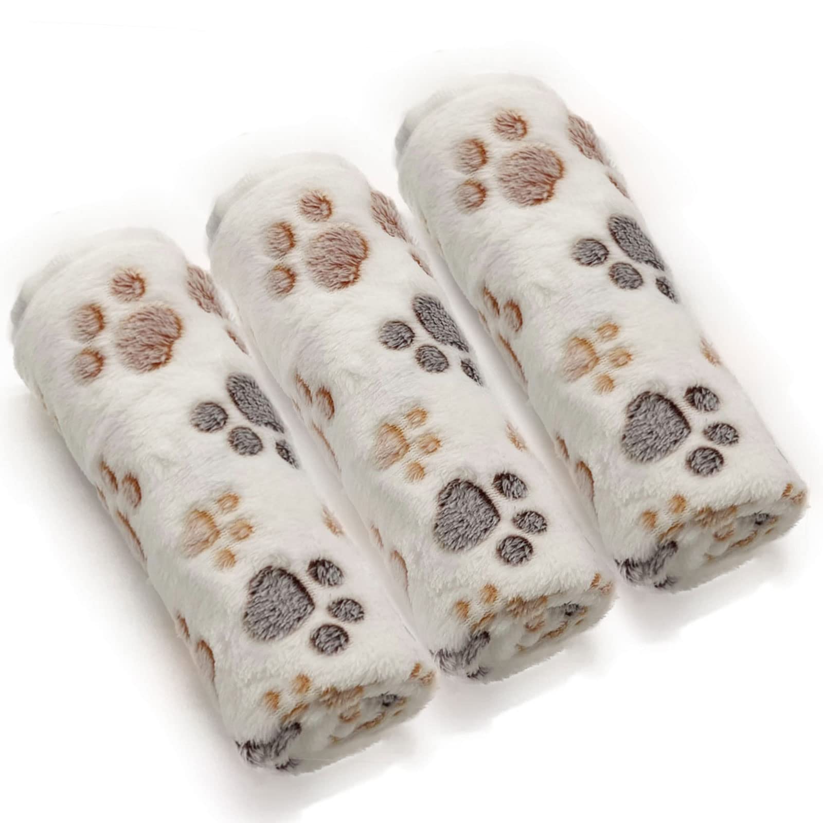 1 Pack 3 Puppy Dog Blankets Super Soft Warm Sleep Mat Fluffy Premium Fleece Pet Blanket Flannel Throw For Dog Puppy Cat - White Paw Print Large(40'X30')
