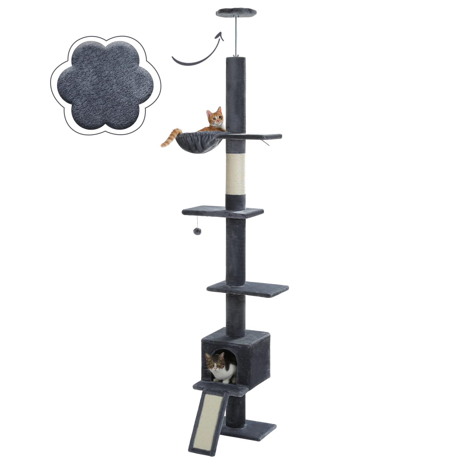 Petepela Floor To Ceiling Cat Tree, Cat Tower 5 Tiers Tall (83-108 Inches) Adjustable Height, Cat Climbing Tree Featuring With C