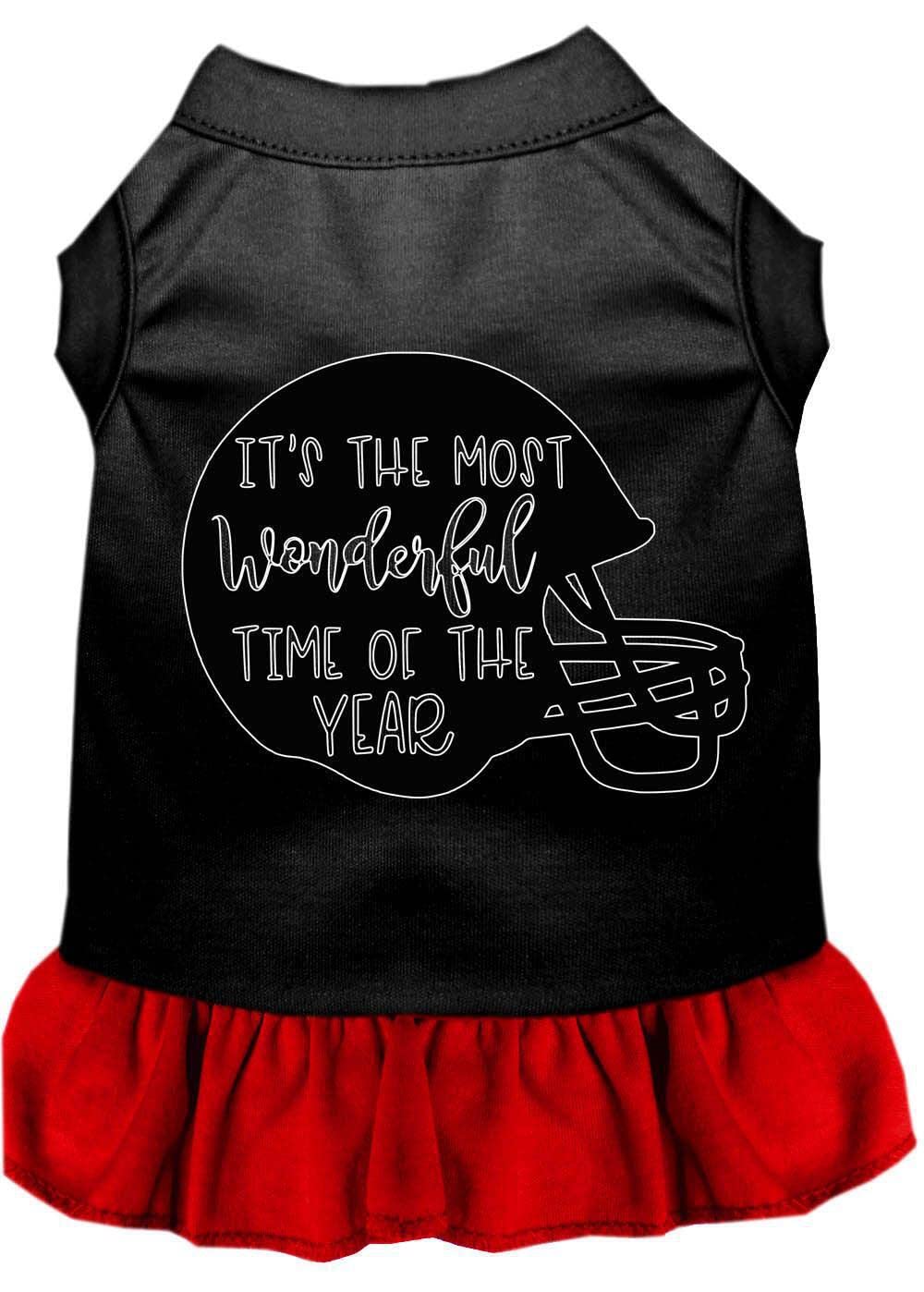 Pet Dog & Cat Dress Screen Printed, "Most Wonderful Time of the Year (Football)" Bright Pink LG (10-14 lbs.)