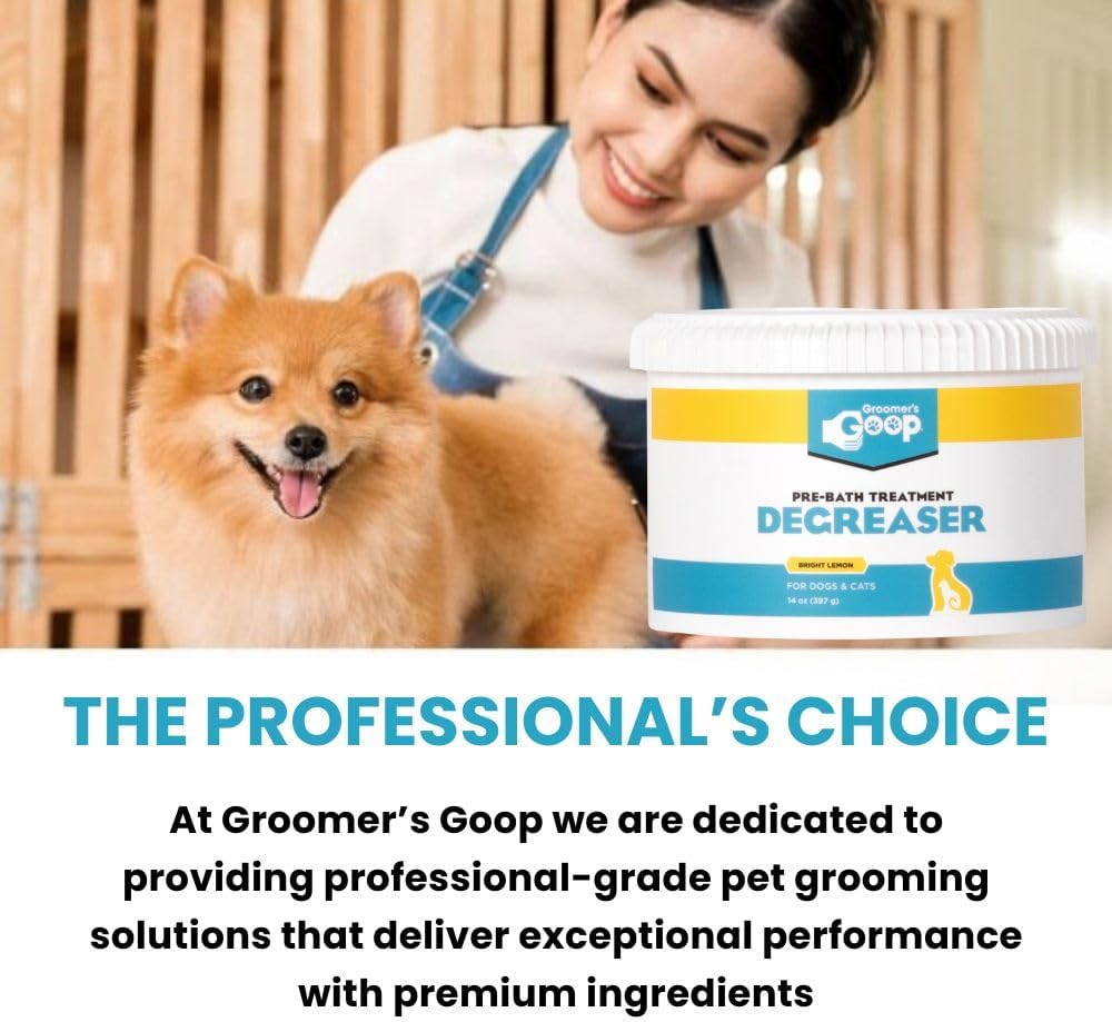 Groomer’s Goop Pre-Bath Pet Degreaser Treatment - Professional Strength Formula Removes Tough Oil & Grime from Dog & Cat Coats, Conditions Skin, Dye-Free - 14 oz Can