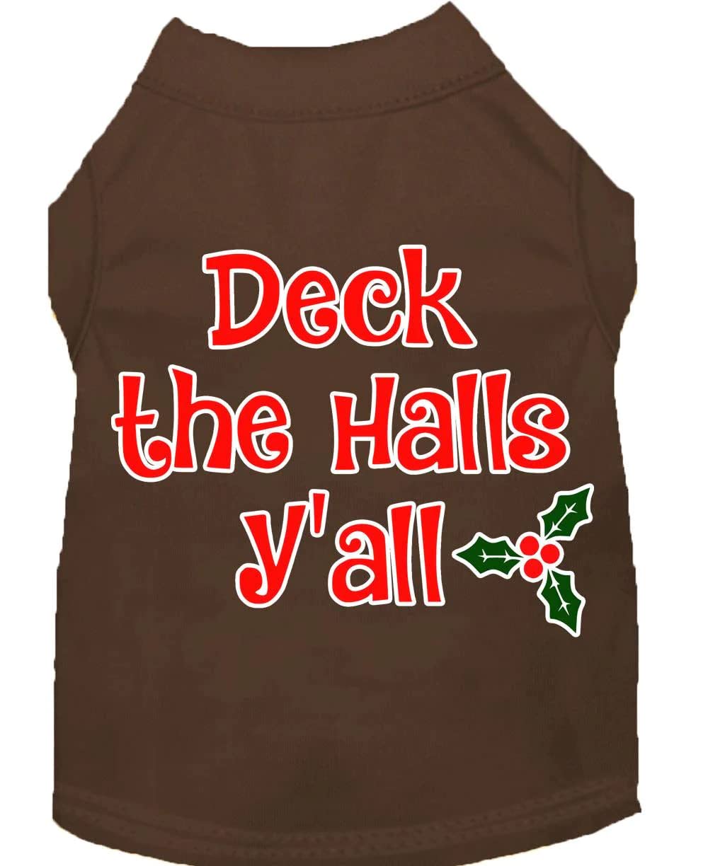 Christmas Pet Dog & Cat Shirt Screen Printed, &quot;Deck The Halls, Y'all&quot; Brown XS (0-3 lbs.)