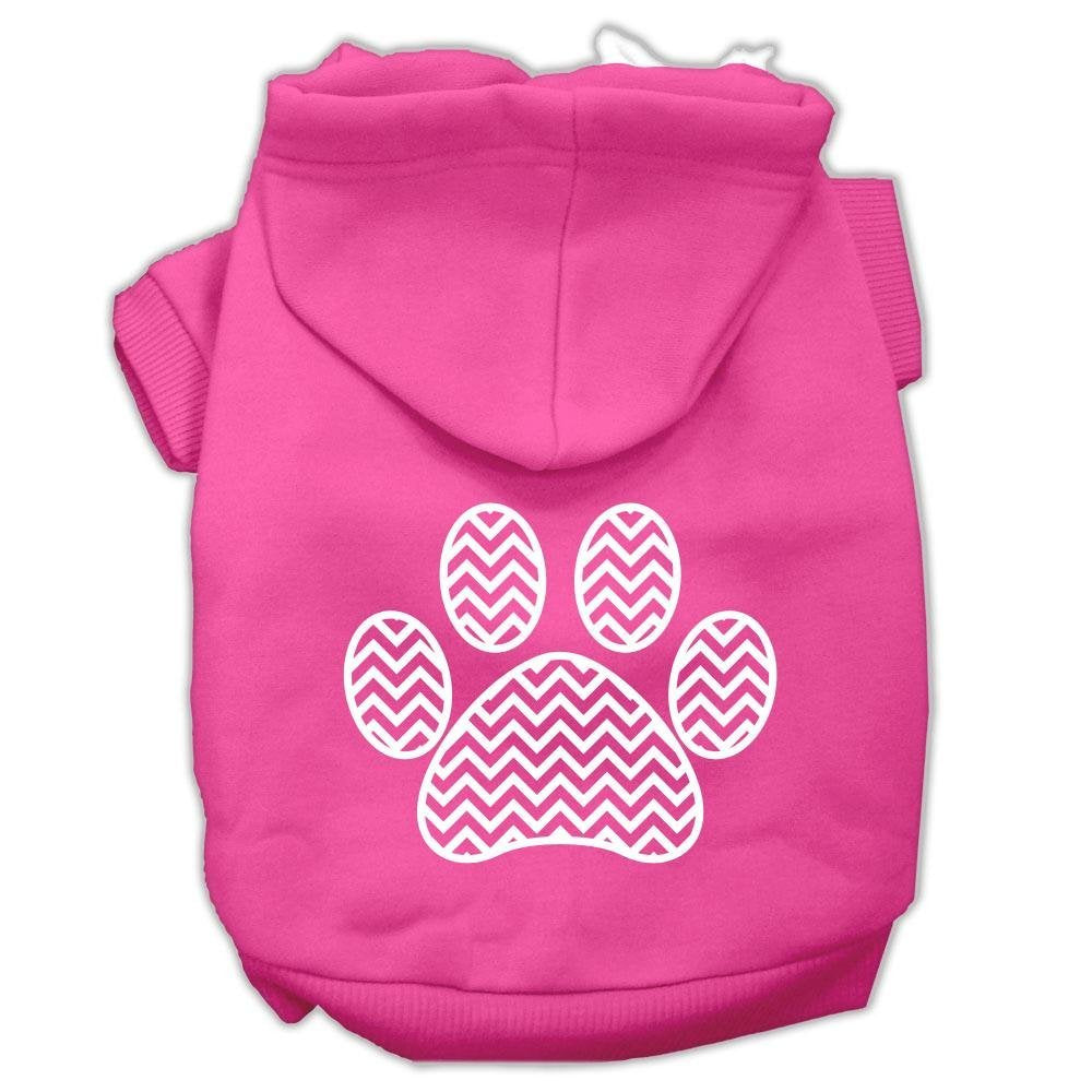 Pet Dog & Cat Hoodie Screen Printed, 'Chevron Paw Print' Bright Pink 3Xl (25-35 Lbs.)