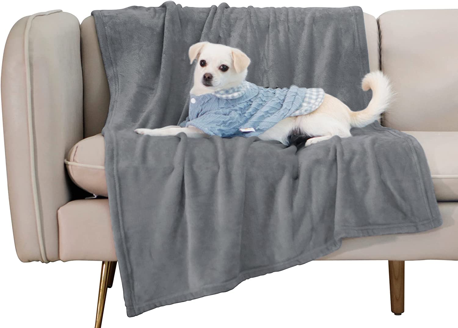 CARESFUL Pet Blanket for Large Small Dogs and Cats  Solid Plush Flannel Silky Soft Fleece  35 X 45, Grey Size  Medium