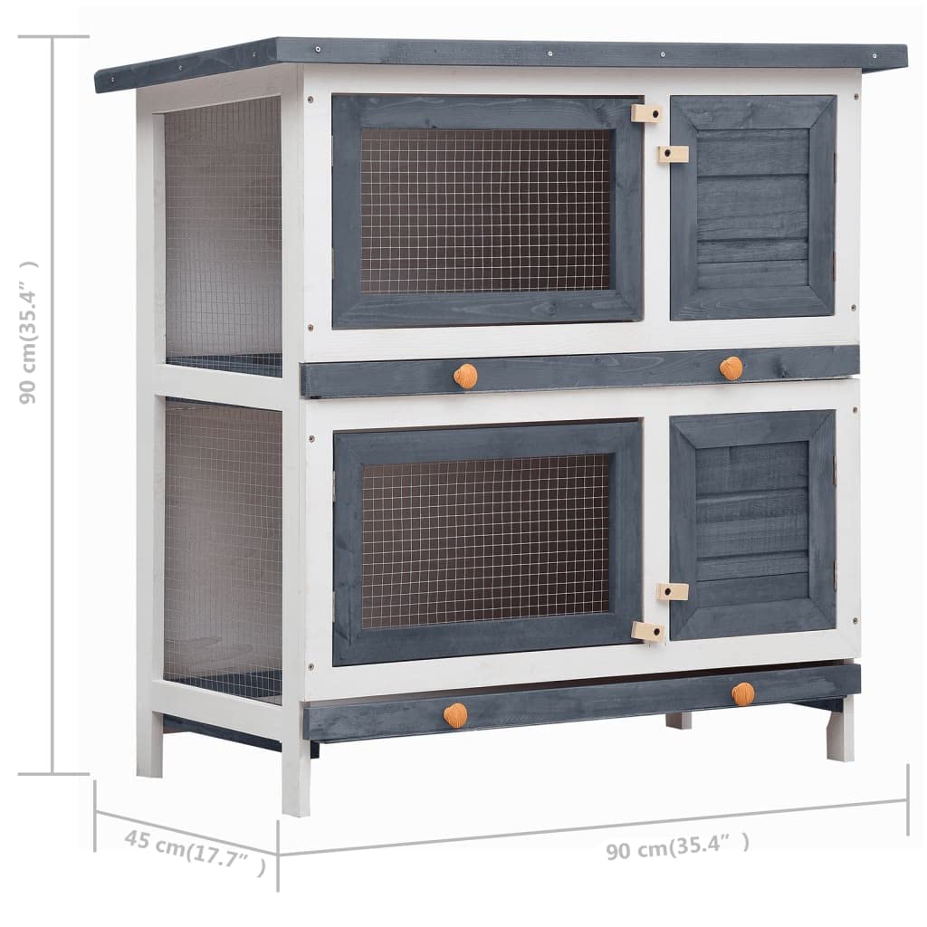 vidaXL Outdoor Small Pet Rabbit Hutch - Gray Wood Enclosure - Mesh Door Safety Design - Weather-Resistant Green Roof - Easy-Clea