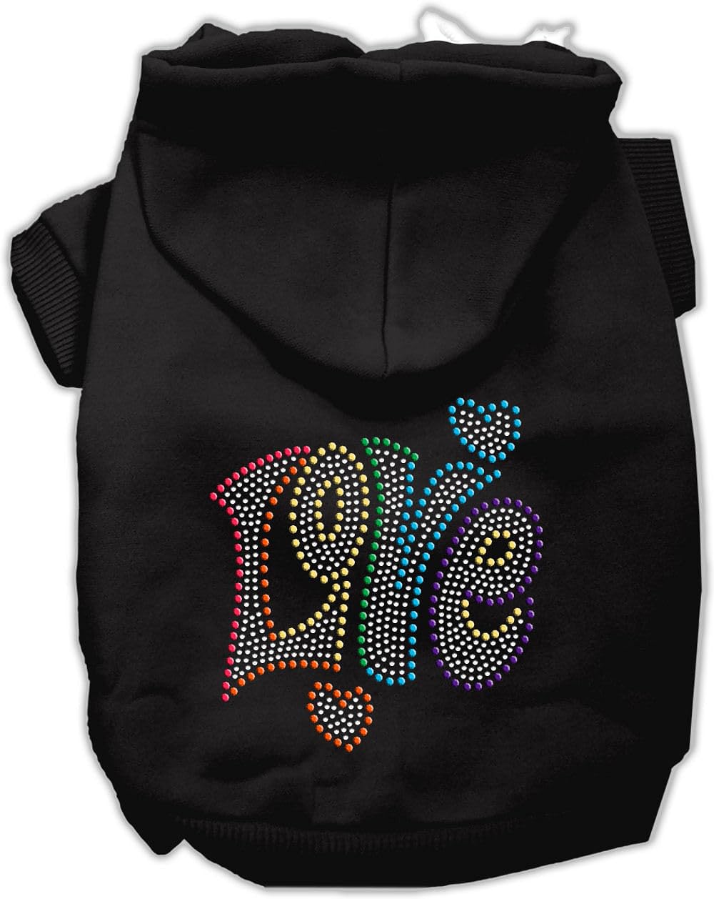 Pet, Dog & Cat Hoodie Rhinestone, 'Technicolor Love' Black 3Xl (25-35 Lbs.)