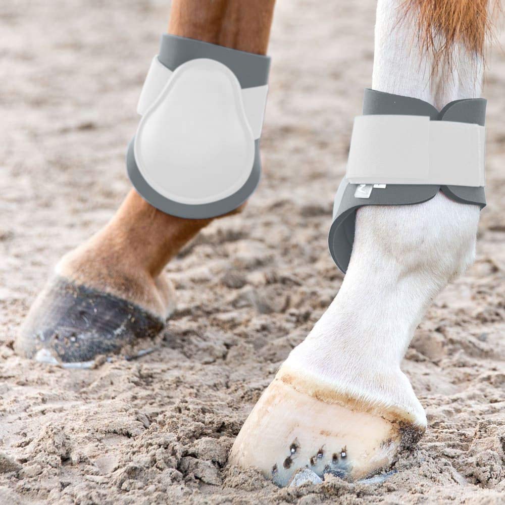 HORZE Chicago Fetlock Rear Boots | Lightweight, Adjustable, Jumping Horse Boots (Pair) - White/Grey - Horse