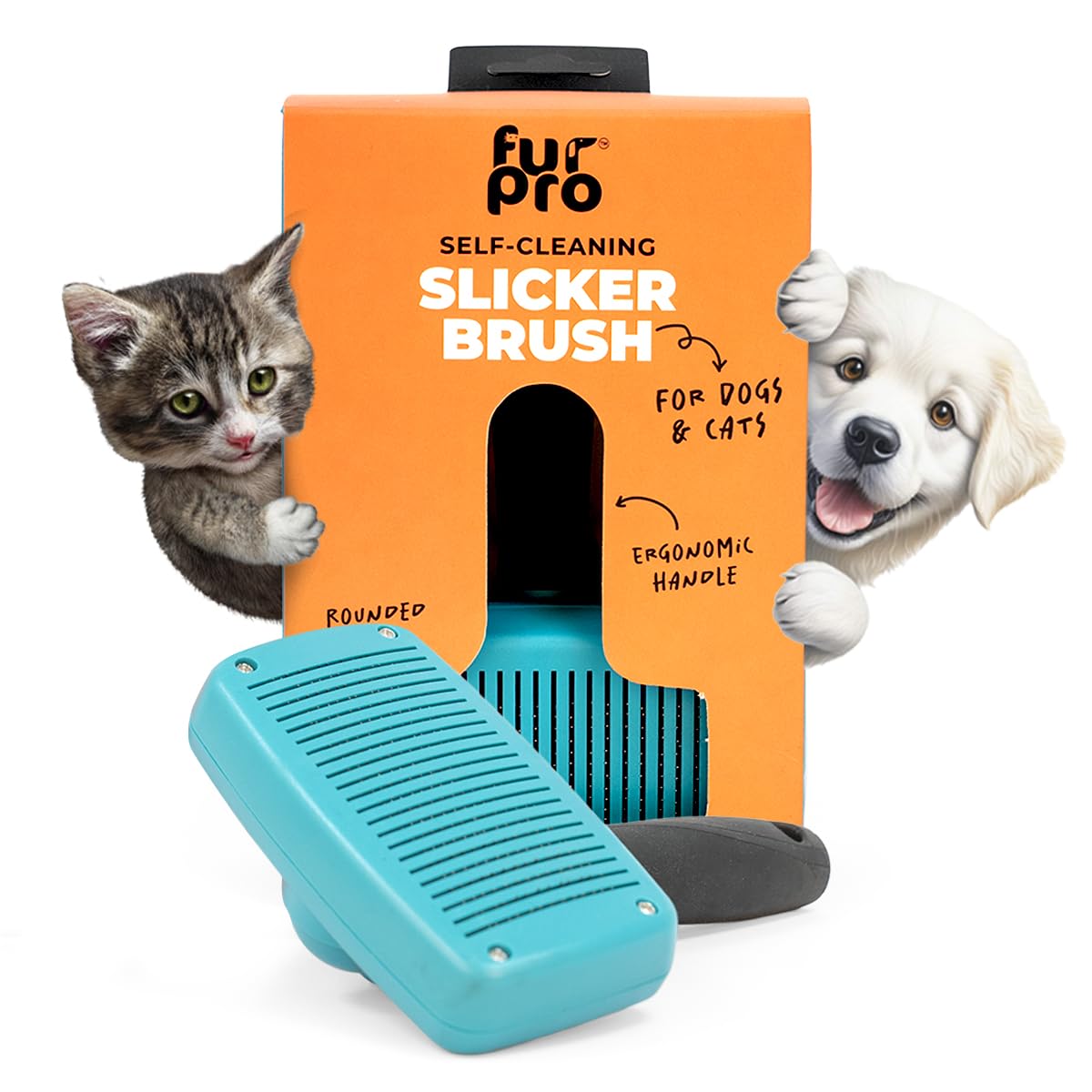 Furpro SelfCleaning Slicker Brush For Dogs & Cats | Large Pet Grooming Tool For DeShedding, Detangling & Removing Loose Hair |