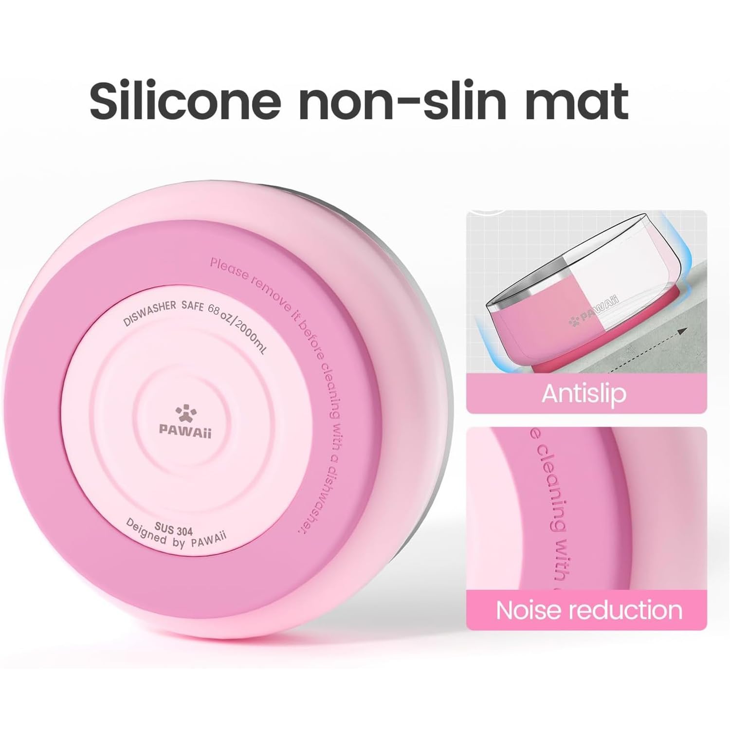 Pawaii Insulated Stainless Steel Dog Bowl With Non-Slip Base & Double Wall Design, Id Tag Included - 68Oz Durable Dishwasher Saf