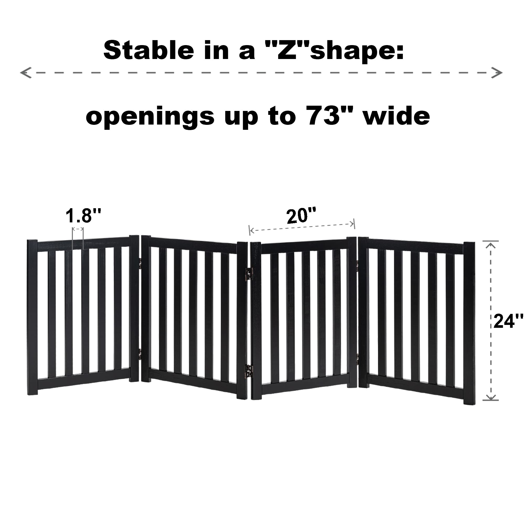 Lzrs Solid Hardwood Freestanding Pet Gate,Wooden Dog Gates For Doorways,Nature Wood Dog Gates For The House,Dog Gate For Stairs,Freestanding Indoor Gate Safety Fence,Black,24' Height-4 Panels