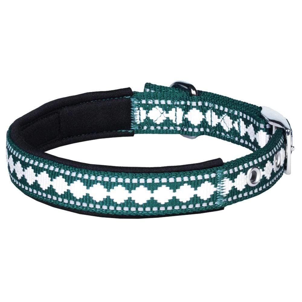 Blueberry Pet 3M Reflective Neck 9-12.5'' Jacquard Neoprene Padded Dog Collar With Metal Buckle - Teal Blue, For Small Breed