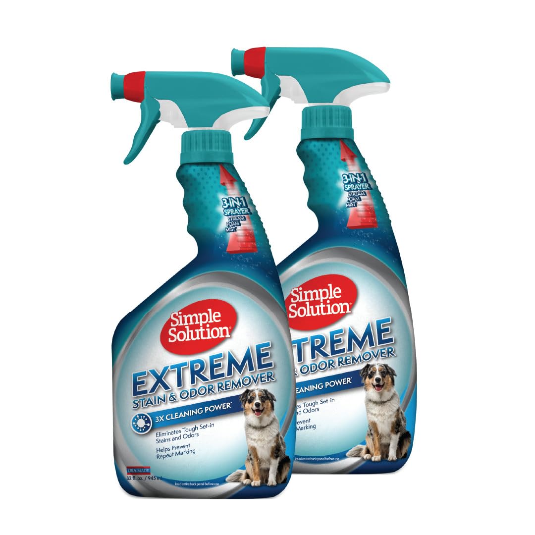 Simple Solution Extreme Pet Stain And Odor Eliminator Spray For Dogs & Cats, Enzyme Cleaner With 3X Pro-Bacteria Cleaning Power-