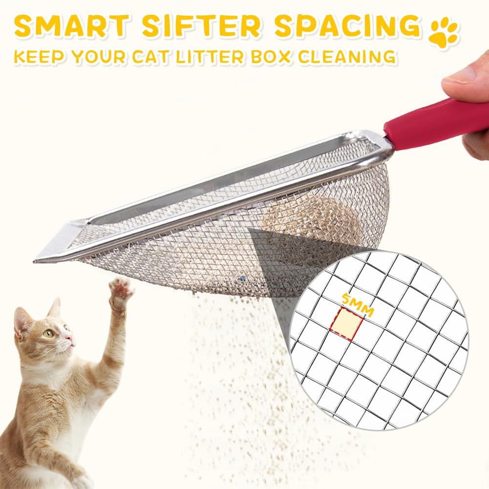 Umuaccan Cat Litter Scoop,Sturdy Litter Cleaner Corner Shovel,Stainless Steel Mesh Litter Shovel,Easy To Clean Reptile Terrarium