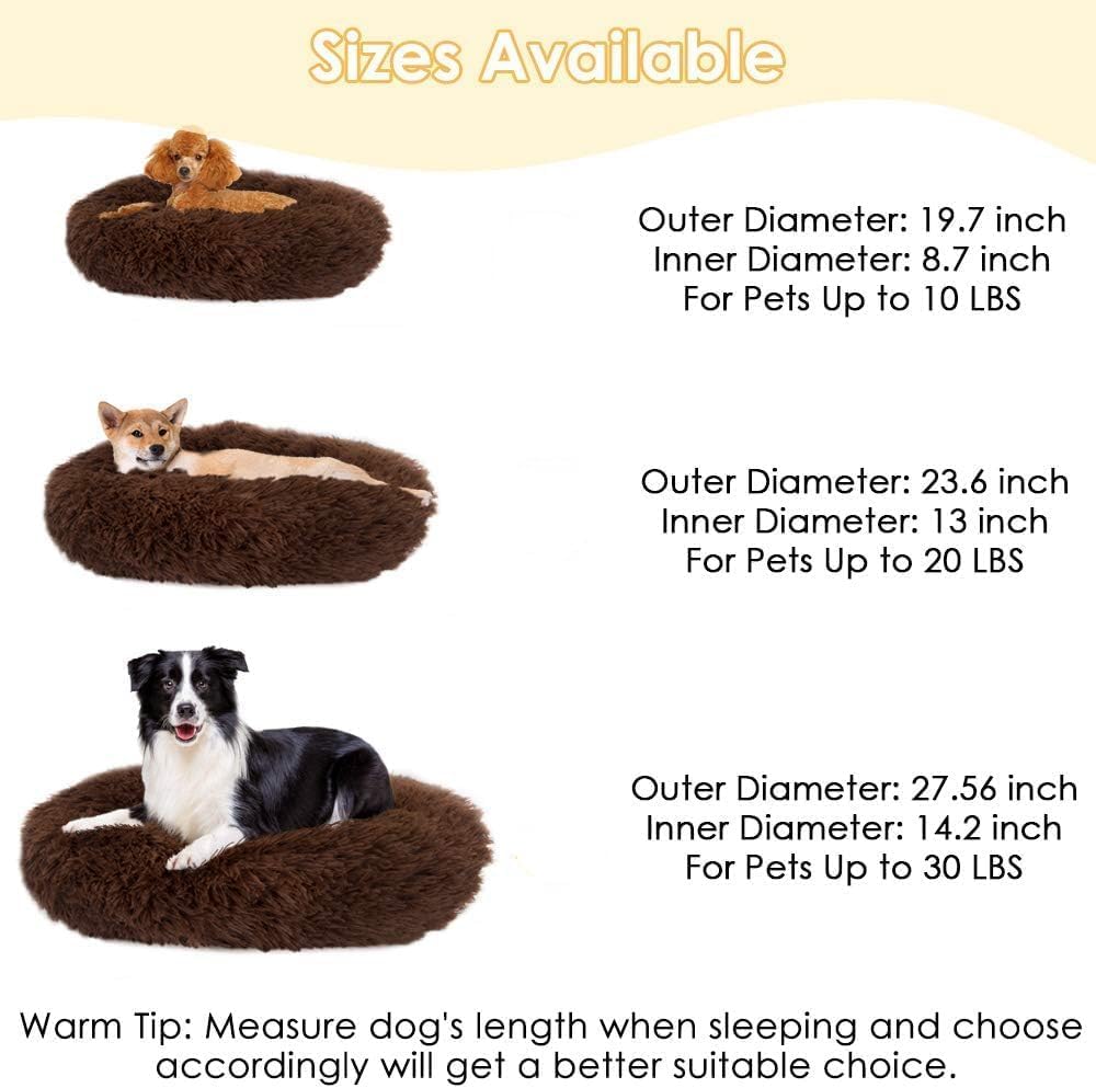 Generic Cat Beds For Indoor Cats - Fluffy Plush Dog Beds For Small Medium Dogs, Anti Anxiety Round Faux Fur Cat Bed Washable,Thick Bottom Keep Pets Off The Cold Tile, Coffee