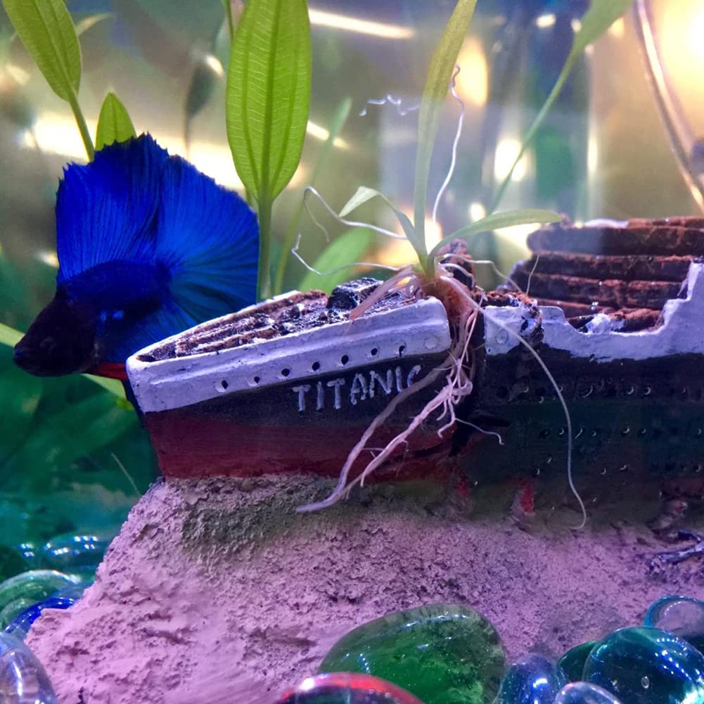 Slocme Aquarium Titanic Shipwreck Decorations - Resin Material Ship Decorations，Fish Tank Sunken Ship Ornament Aquarium Environment Friendly Decorations
