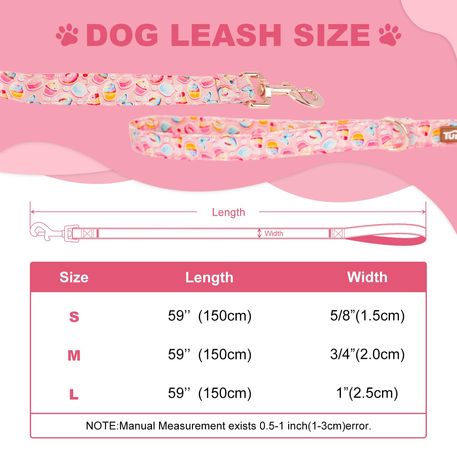 Tunkoo Super Cute Dog Leash With Bow Tie Cake - Durable, Adjustable, And Stylish Pet Leash For Walks L