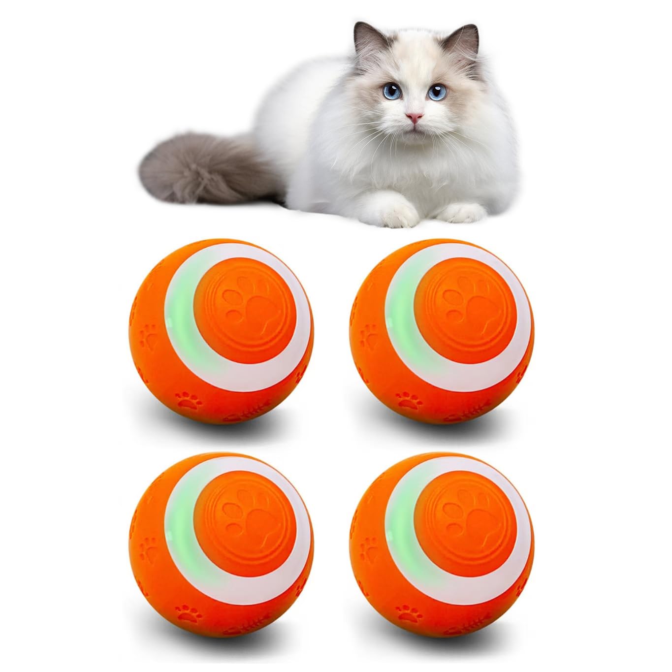Sealon Electric Interactive Cat Toy Ball(Orange 4 Pack) Indoor Cat Play Ball, Suitable For Cats Over 6 Months For Exercise, Weig
