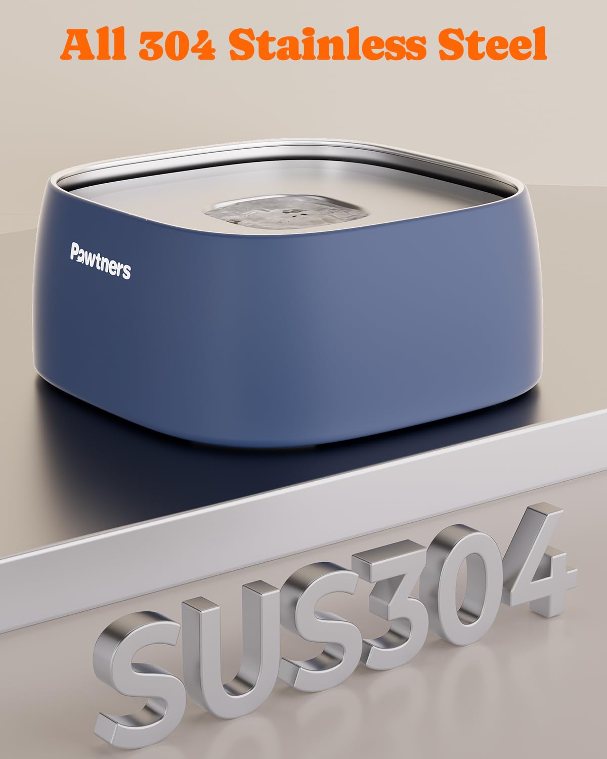 Dog Water Bowl No Spill, 4L All Stainless Steel, Slow Drinking For Dogs With Non-Slip Base, Spill Proof Dog Water Bowl For Mediu