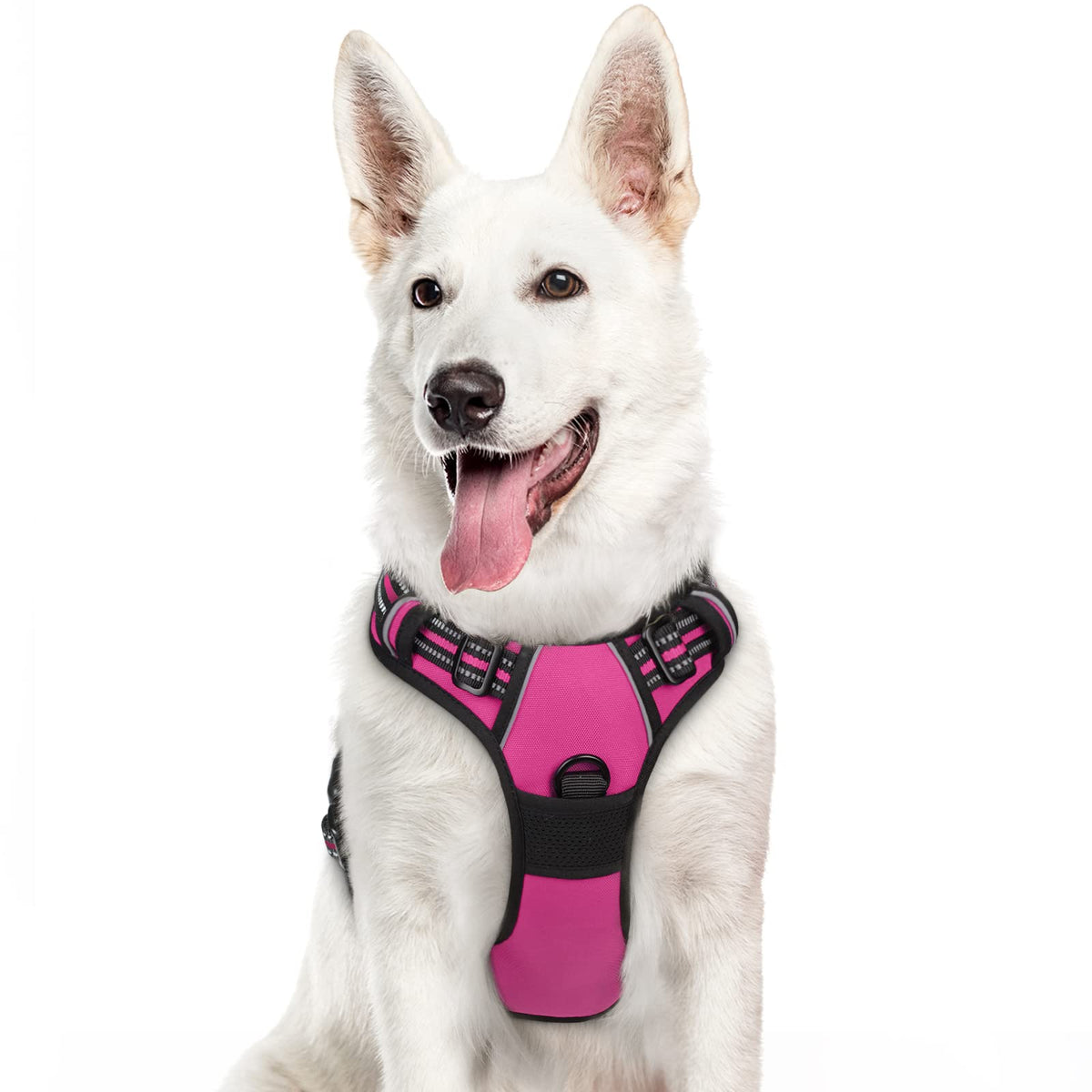 Eagloo Dog Harness Large Breed, No Pull Service Vest With Reflective Strips And Control Handle, Adjustable And Comfortable For Easy Walking, No Choke Pet Harness With 2 Metal Rings, Rose Red, Xl