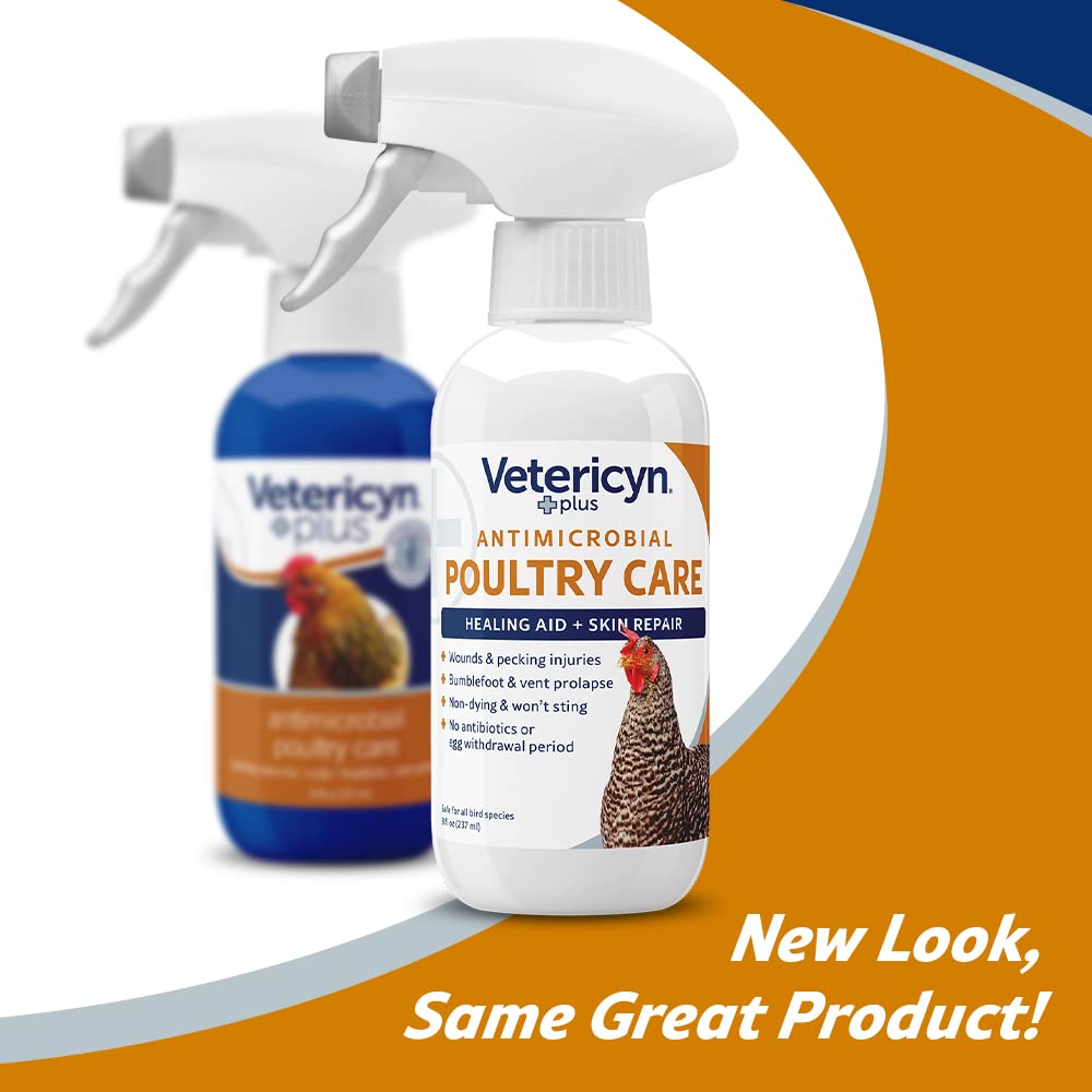Vetericyn Plus Poultry Care Spray - 8 oz Healing Aid for Chicken Wounds, Pecking Injuries, Bumblefoot & More