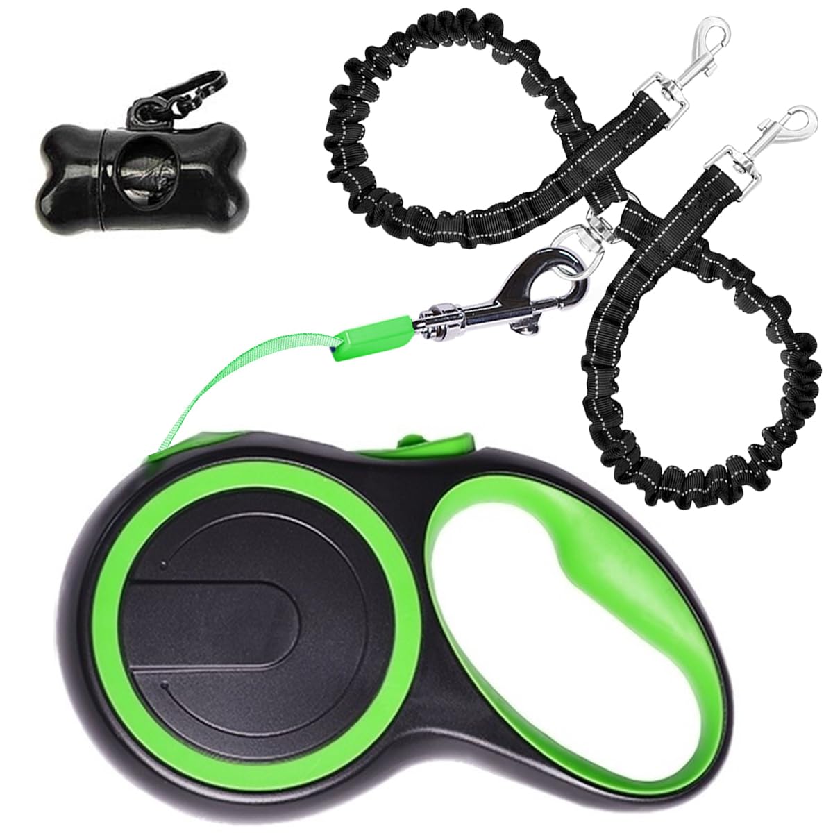 Haivebo Dual Retractable Dog Leash For 2 Dogs (Green) - 16Ft Heavy Duty Leash With One Button Lock & 360 Tangle-Free Design, For