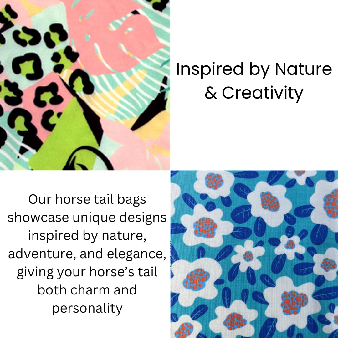 Horzmetnex Stretch Fabric Horse Tail Bags With Vibrant Floral And Nature-Inspired Patterns, Fits All Tail Sizes, Tail Protection