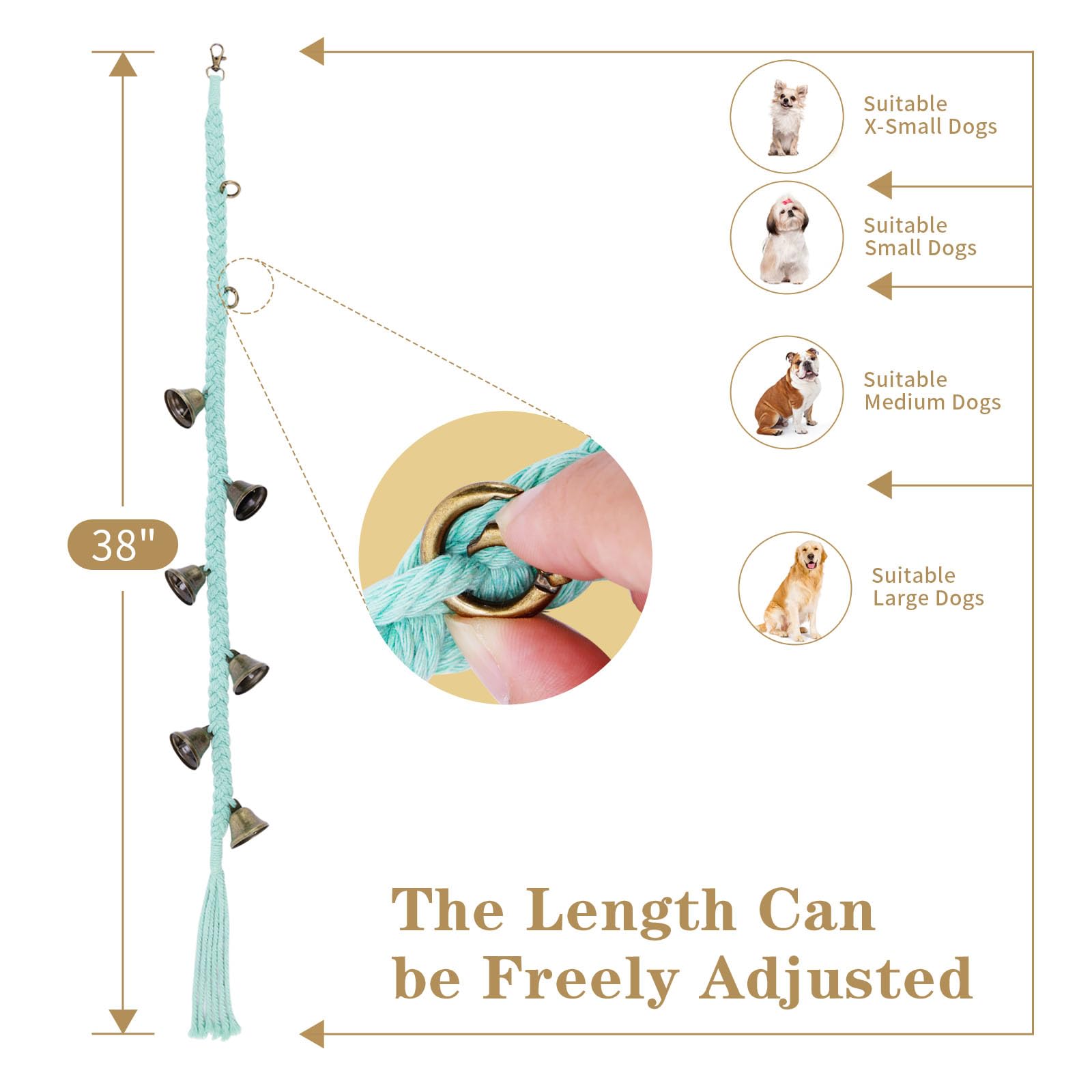 Dog Bell For Door Potty Training, Cotton Handwoven Dog Doorbell With 6 Extra Loud Bells For Dog Training, Adjustable Hanging Doo