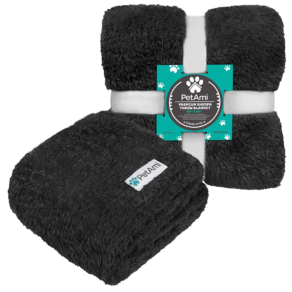 Petami Fluffy Dog Blanket For Small Medium Large Dogs, Sherpa Soft Warm Pet Fleece Throw For Indoor Cats, Fuzzy Plush Shaggy Blanket Furniture Protector Sofa Couch Bed, Black 60X80