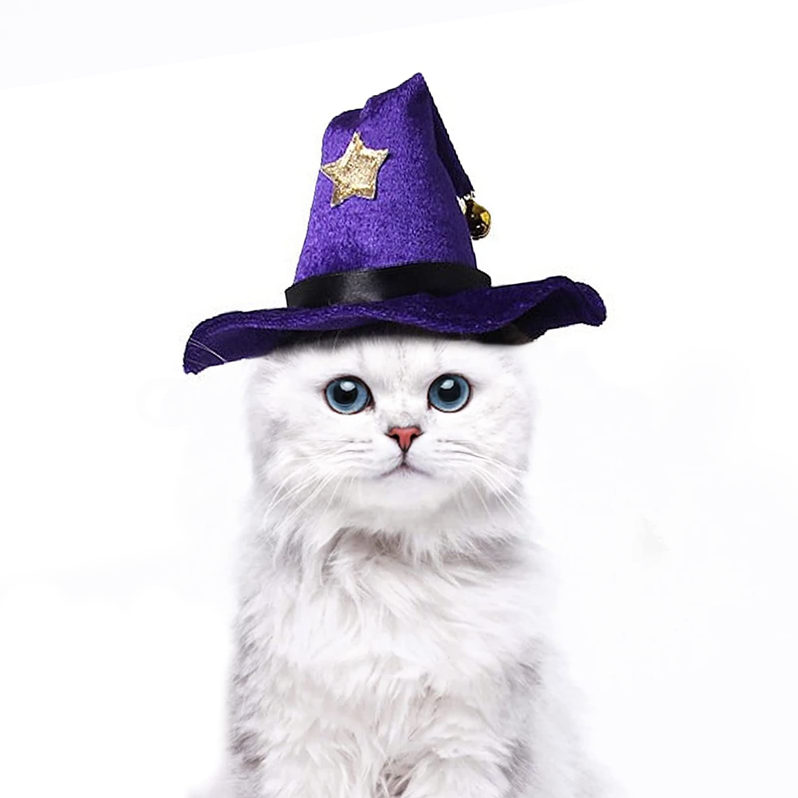 NAMSAN Cat Witch Hat, Funny Cat Halloween Costumes, Doggy Wizard Hat Outfit with Bell, Sorcerer Hat for Cats Small Dogs Cosplay
