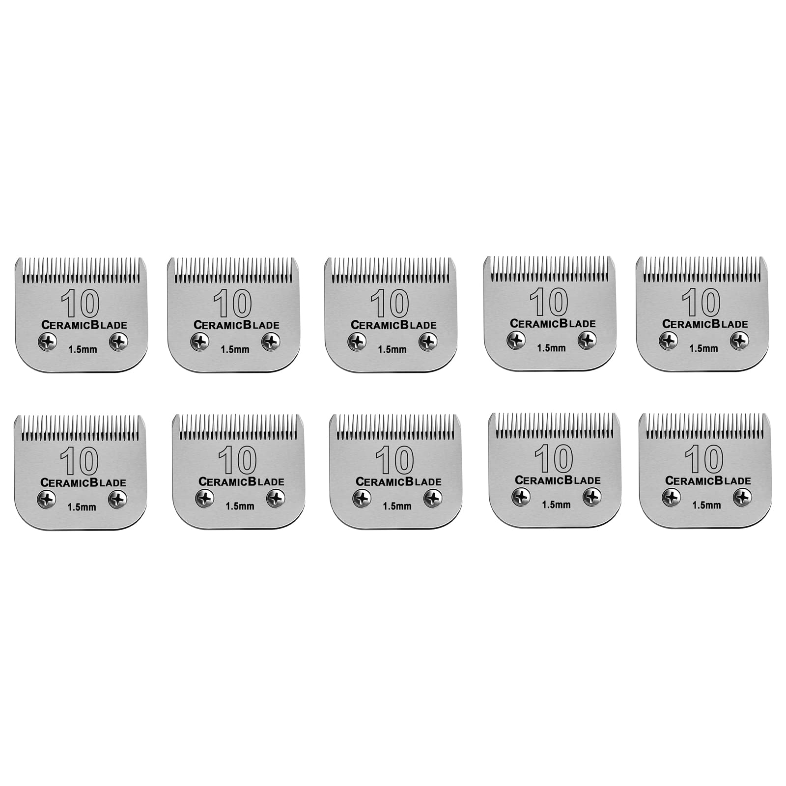 10 Pack Detachable Pet Dog Grooming Clipper Ceramic Blade Sets,Compatible with Andis Size 10 Cut Length 1/16''(1.5mm),Compatible