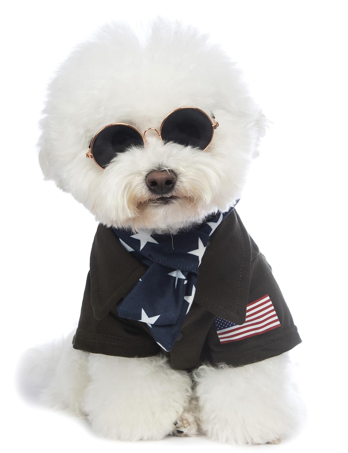 Coomour Pilot Dog Shirts Funny Pet Clothes And Star Scarf Dogs Captain Clothing With Puppy Glasses (M)