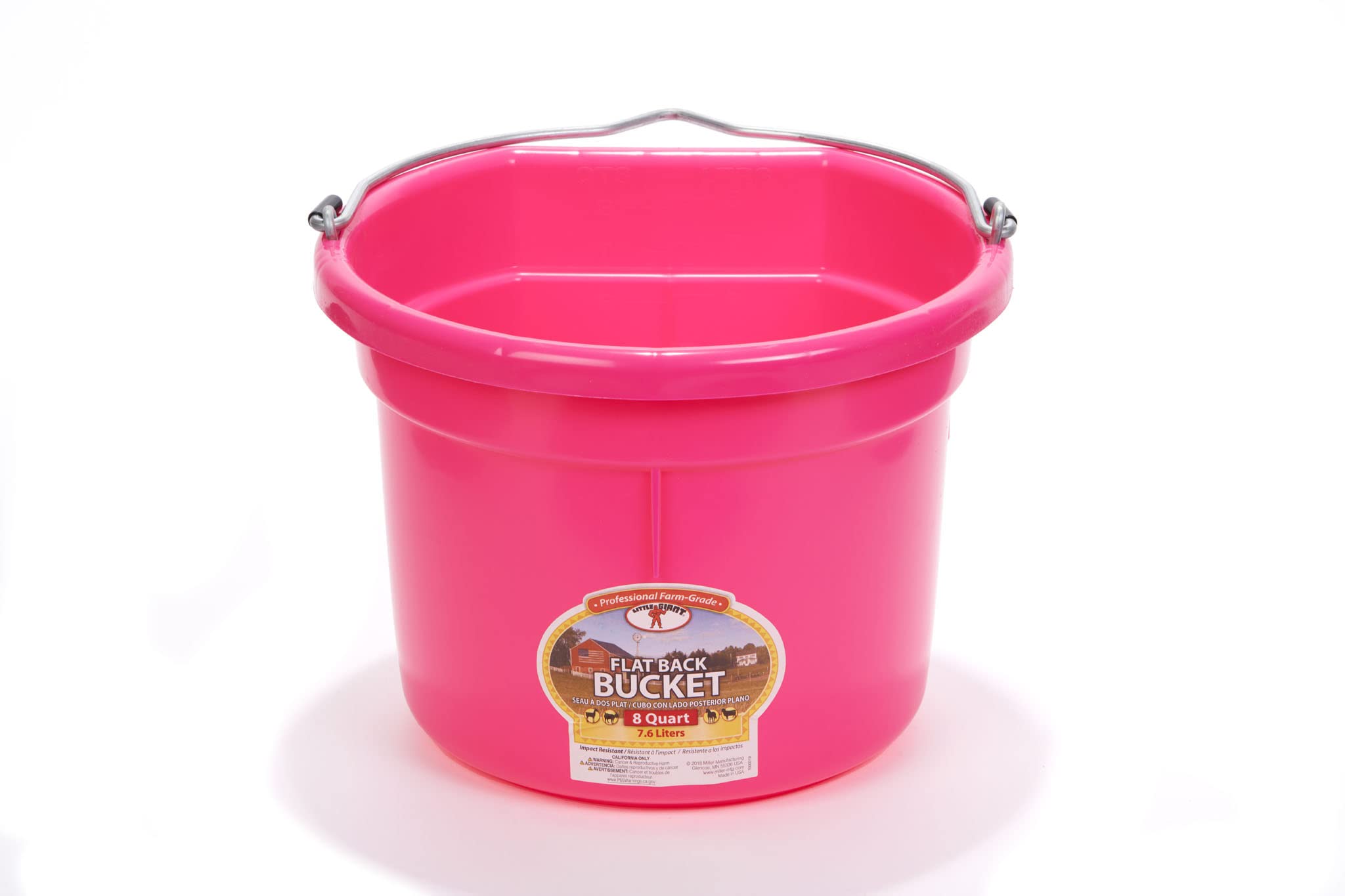 Little Giant Flat Back Plastic Animal Feed Bucket | Horse Stall Bucket with Metal Handle | Horse Stable Feeding and Watering Sup