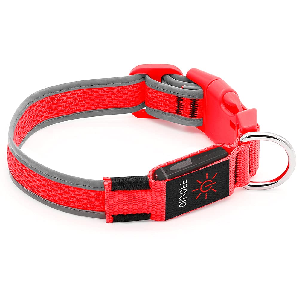 Yfbrite Light Up Dog Collar, Rechargeable Flashing Led Collar, Adjustable Reflective Safety Glowing At Night (Red, Large)