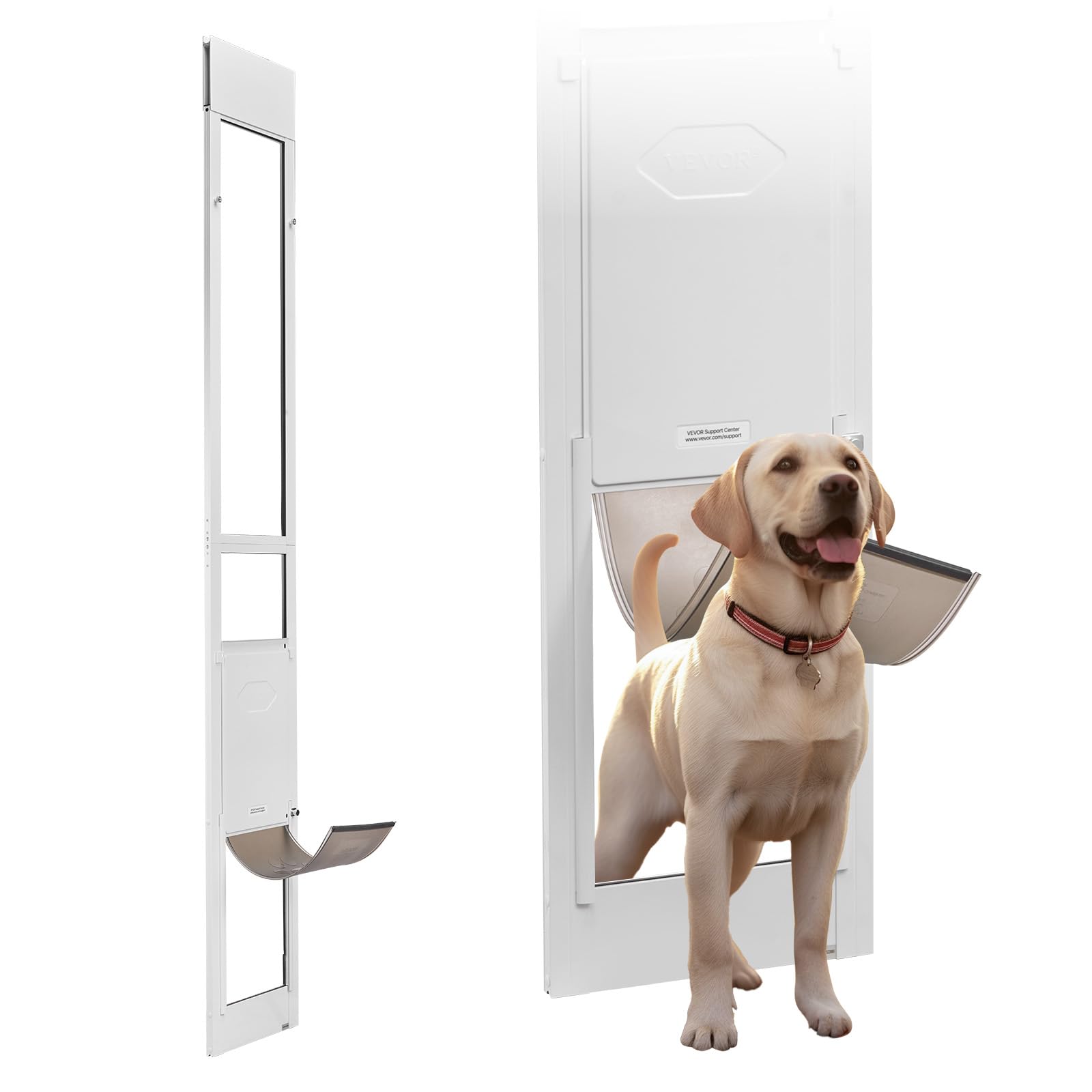 VEVOR Dog Door for Sliding Glass Door, 91 to 96 in Adjustable Height, Aluminum Alloy Frame with Metal Rotating Hinges, Lock Desi