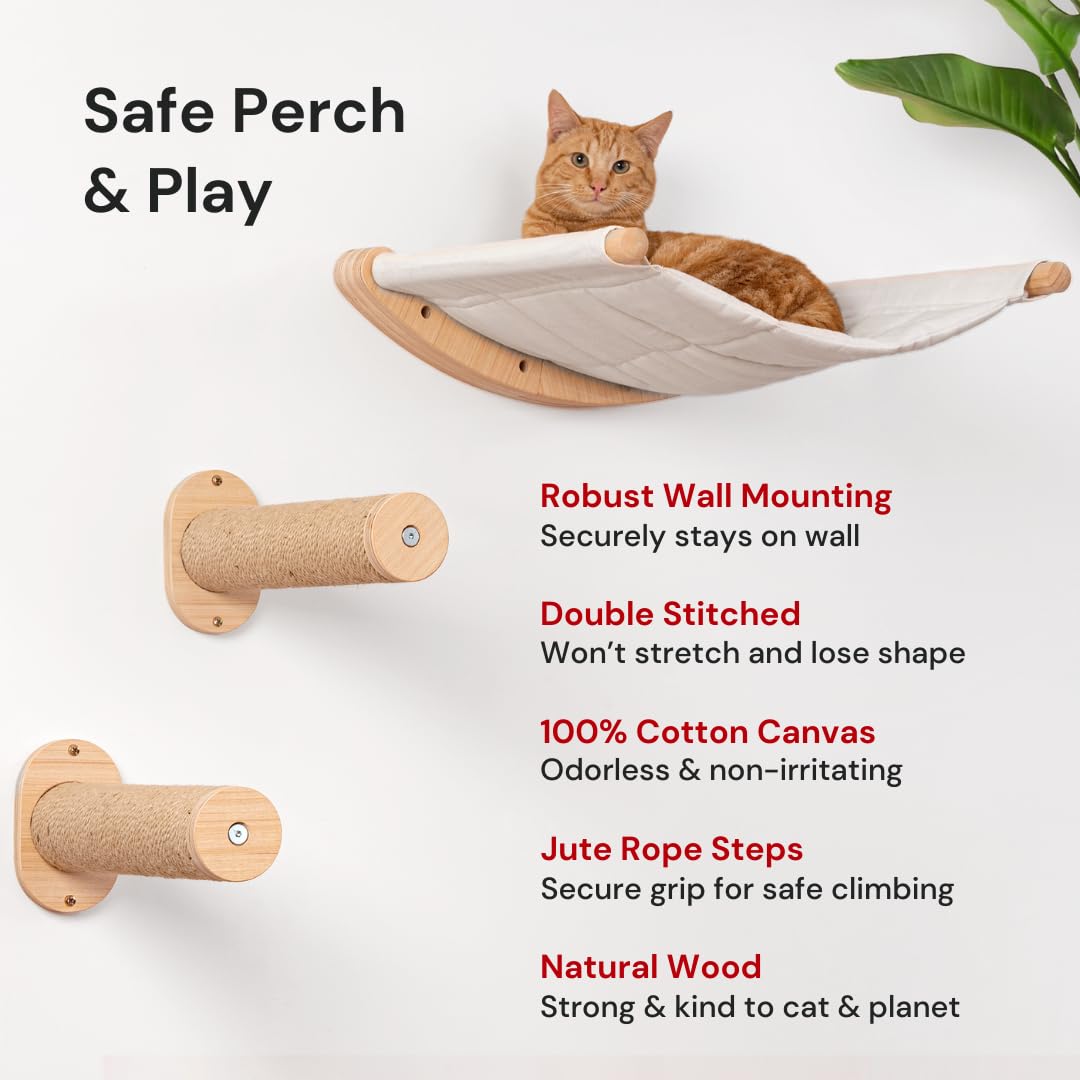 7 Ruby Road Cat Hammock Wall Mounted Cat Shelf With Two Steps - Cat Wall Shelves And Perches For Sleeping, Playing, Climbing, And Lounging - Modern Cat Bed & Furniture For Large Cats Or Kitty
